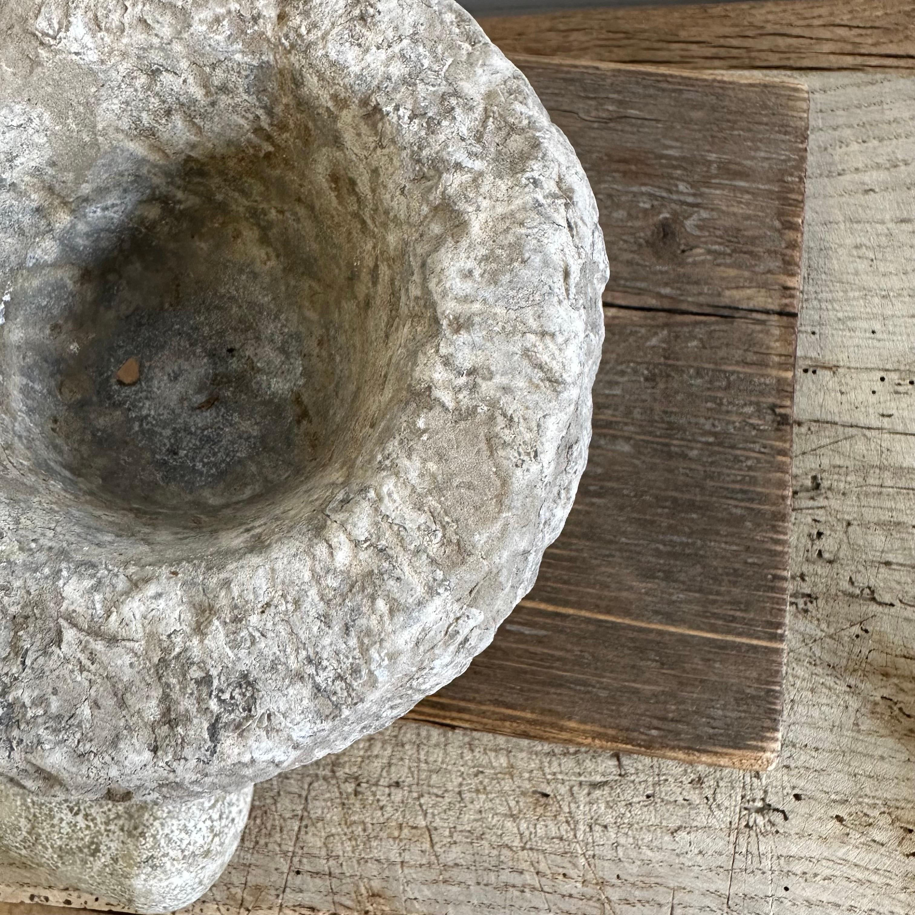 Vintage Stone Mortar Bowl and Pestle Set For Sale 2