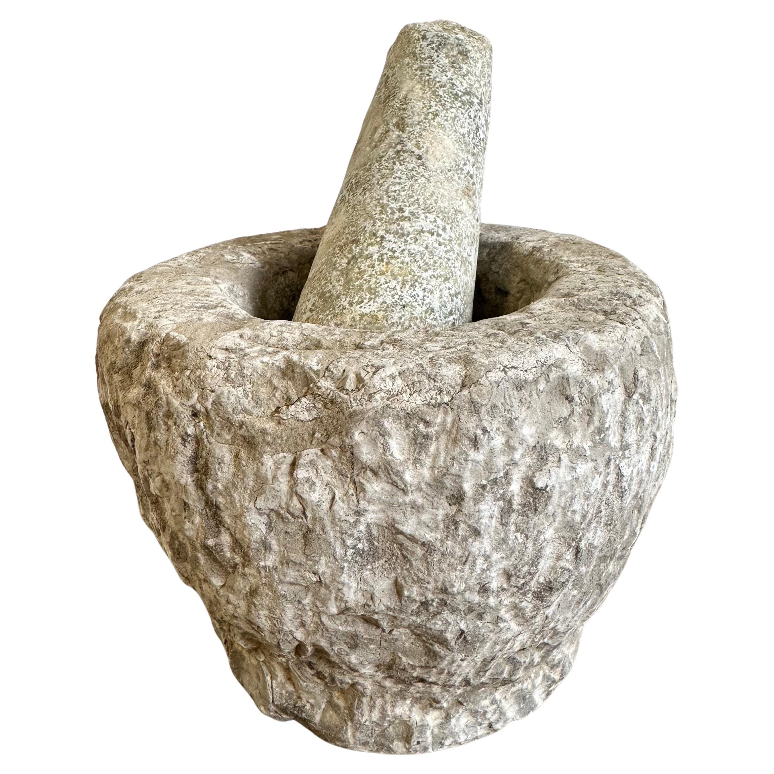 Vintage Stone Mortar Bowl and Pestle Set For Sale