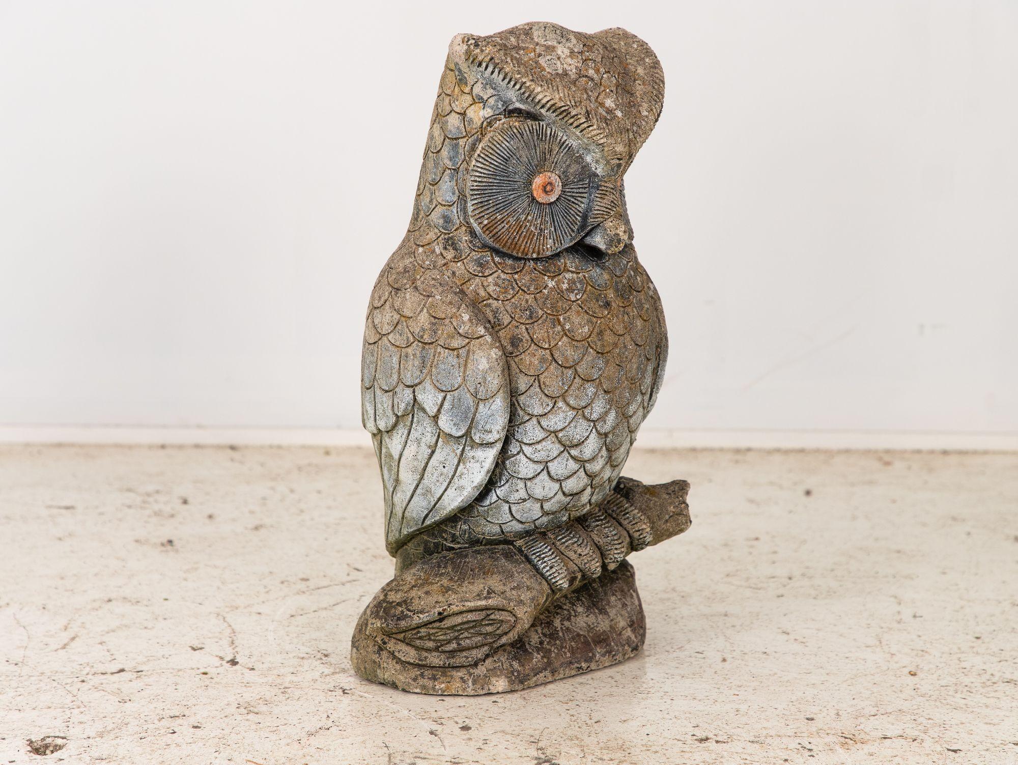 Vintage Stone Owl Garden Ornament, French Mid 20th C. In Good Condition In South Salem, NY