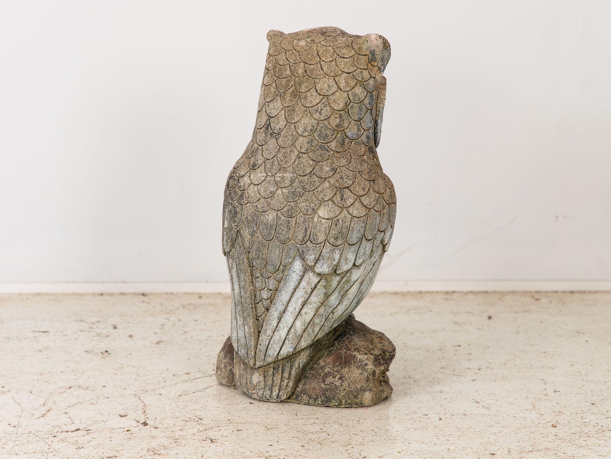 20th Century Vintage Stone Owl Garden Ornament, French Mid 20th C.