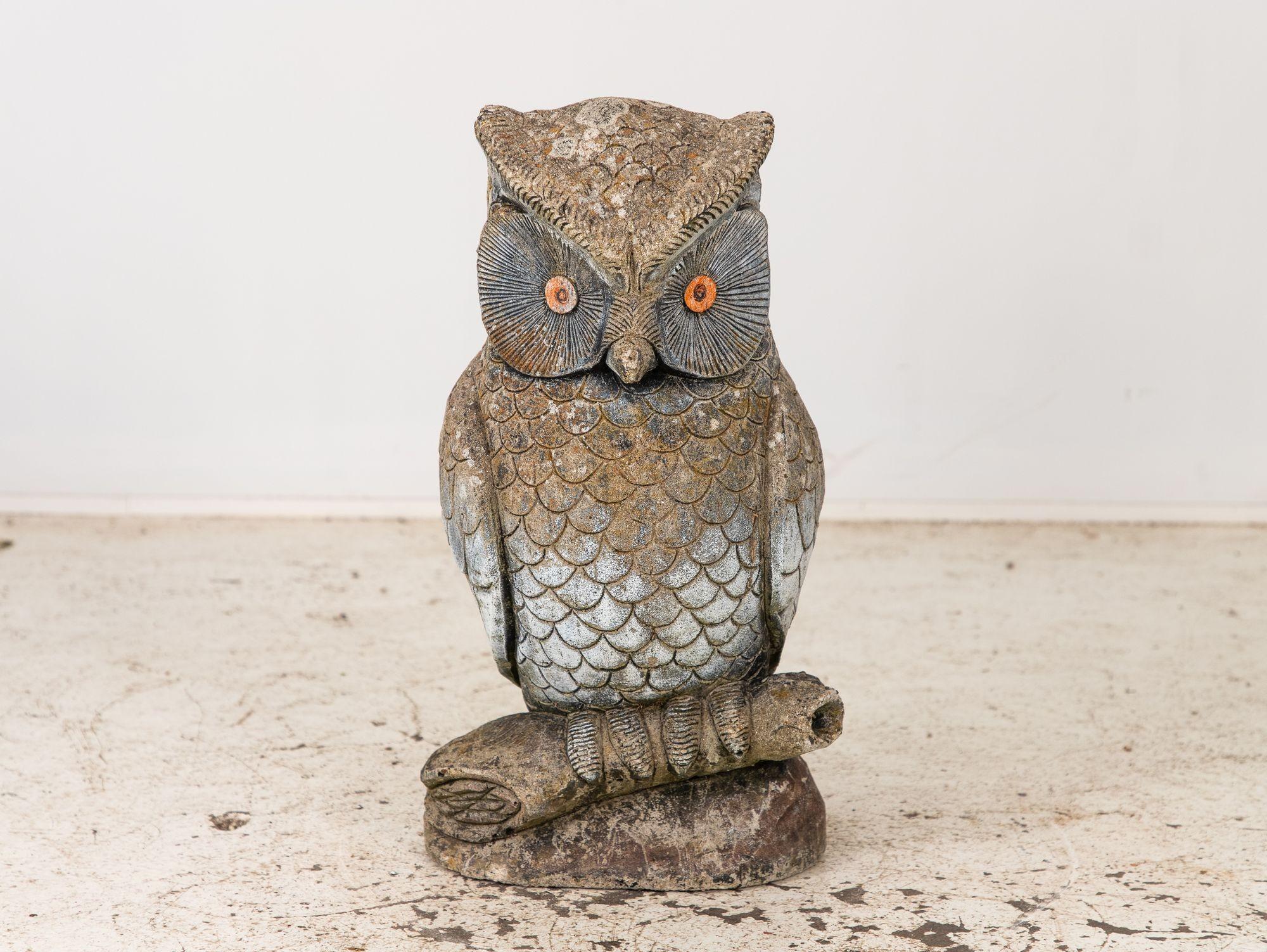 Vintage Stone Owl Garden Ornament, French Mid 20th C. 2