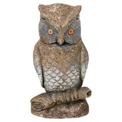 Vintage Stone Owl Garden Ornament, French Mid 20th C.
