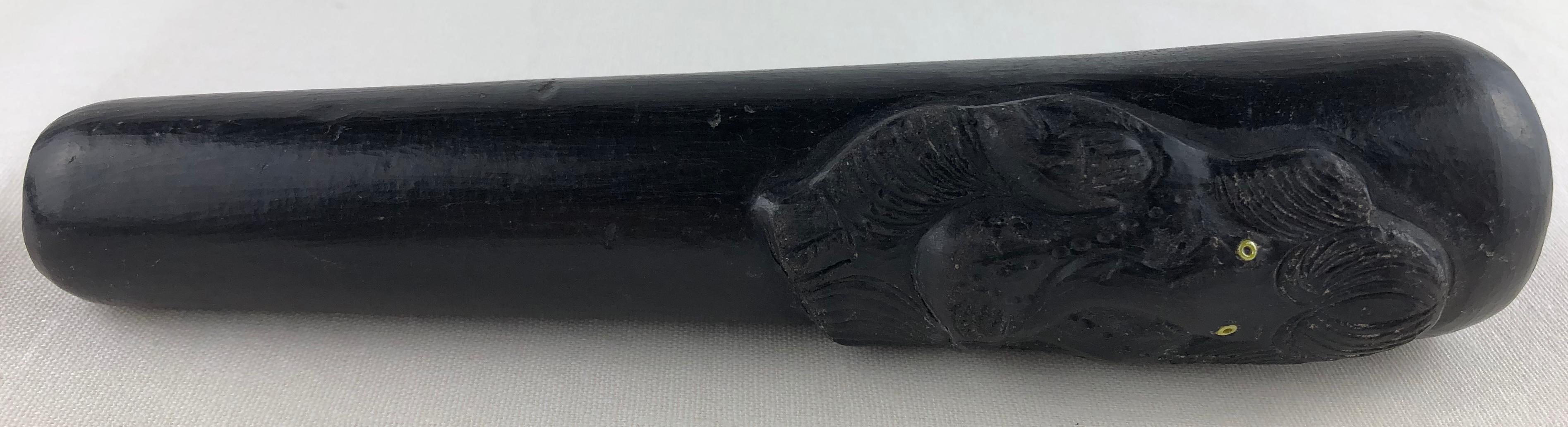 Hand-Carved Vintage Stone Pipe with Hand Carved Elephant Head from Kathmandu, Nepal For Sale