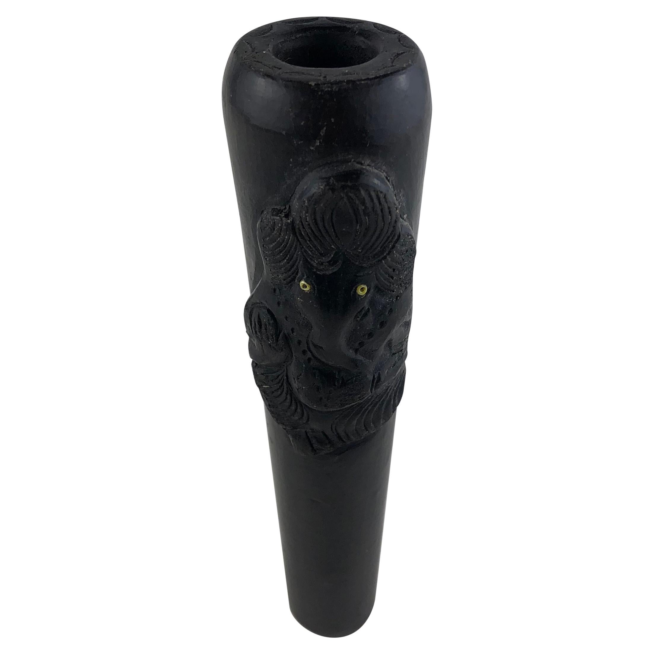 Vintage Stone Pipe with Hand Carved Elephant Head from Kathmandu, Nepal For Sale