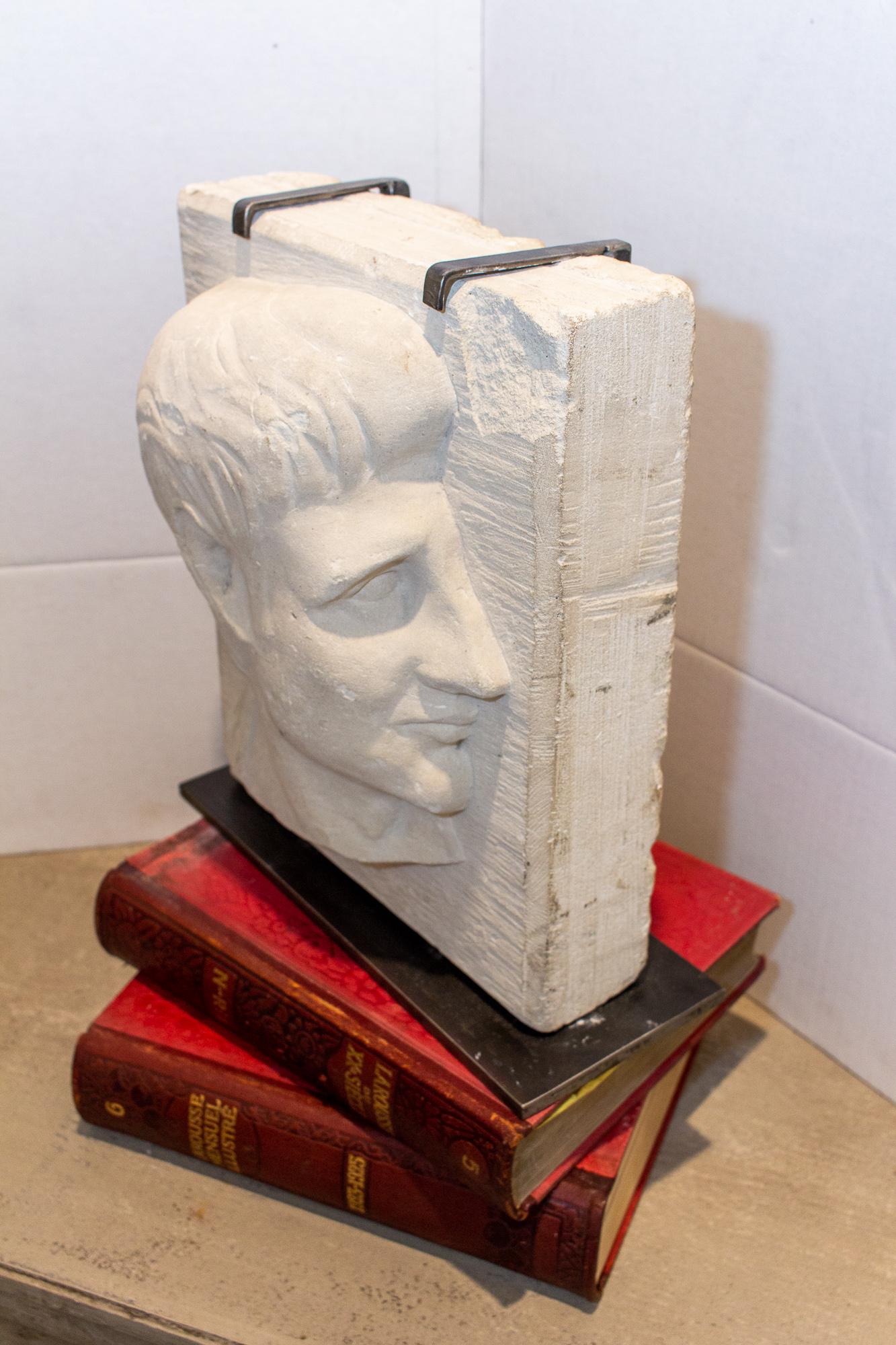 Vintage Stone Portrait Relief on Iron Stand 1