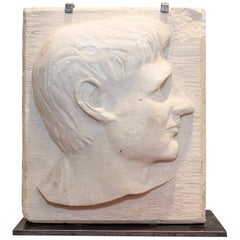 Vintage Stone Portrait Relief on Iron Stand
