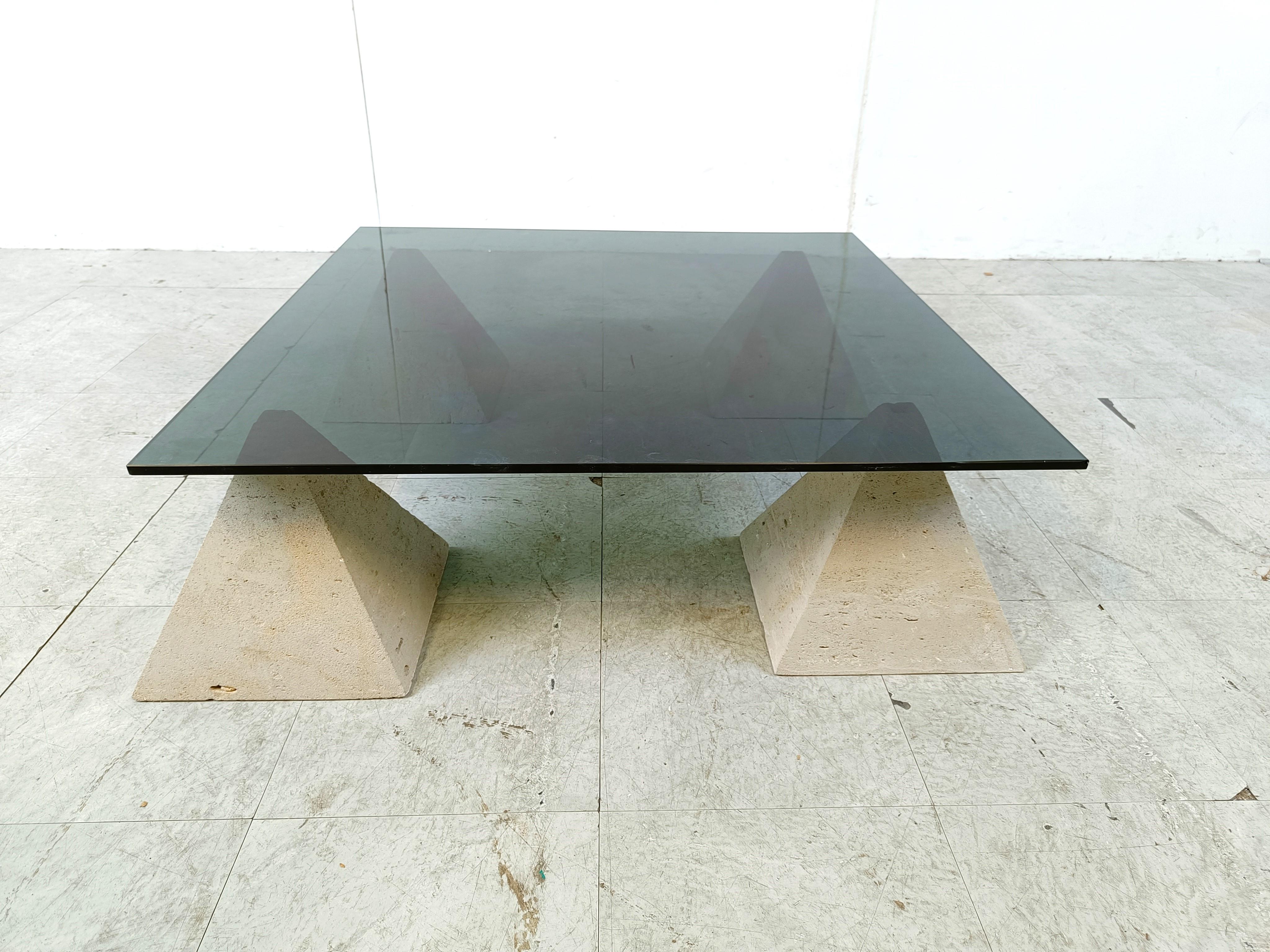 Belgian Vintage stone pyramid coffee table, 1970s For Sale