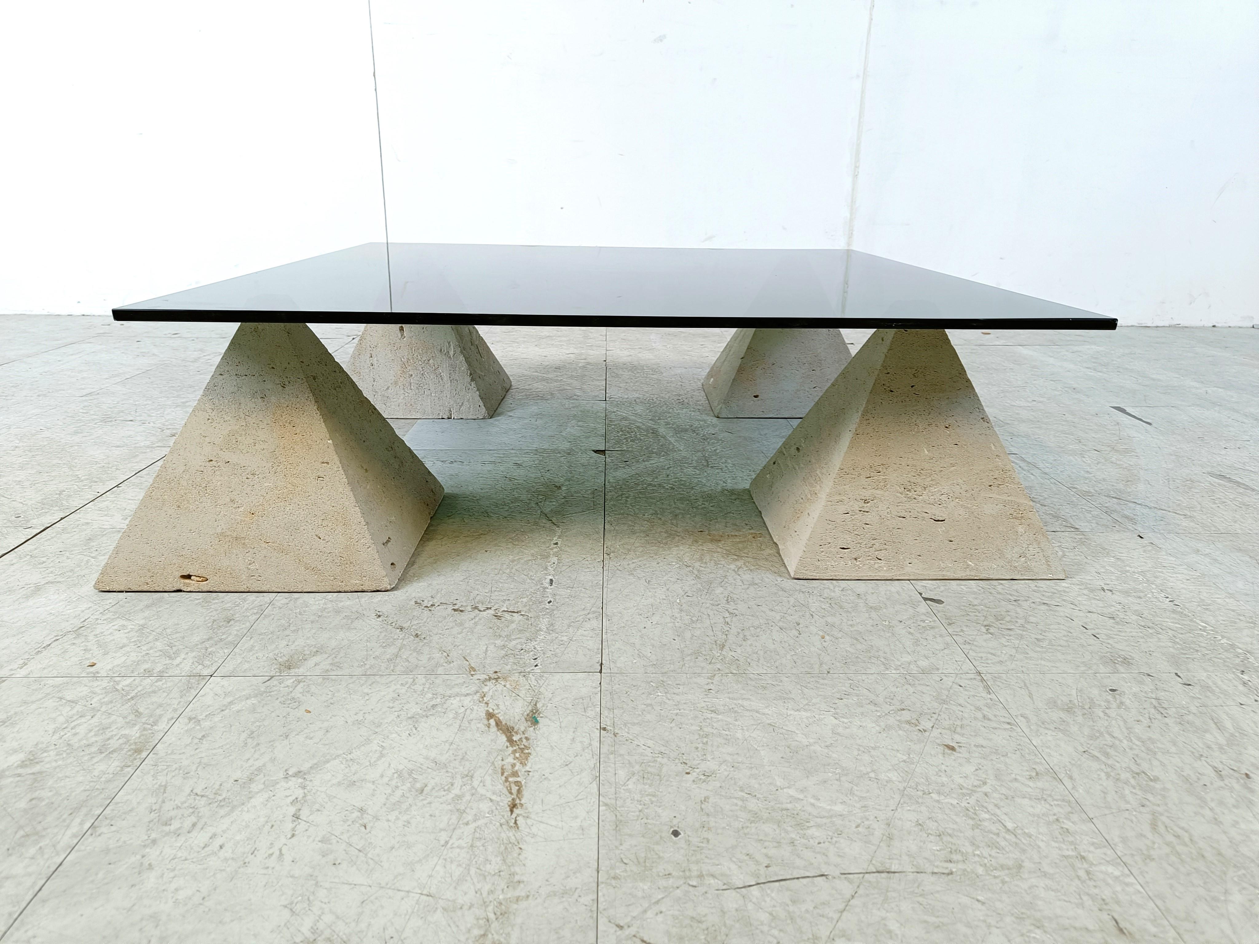 Vintage stone pyramid coffee table, 1970s In Good Condition For Sale In HEVERLEE, BE