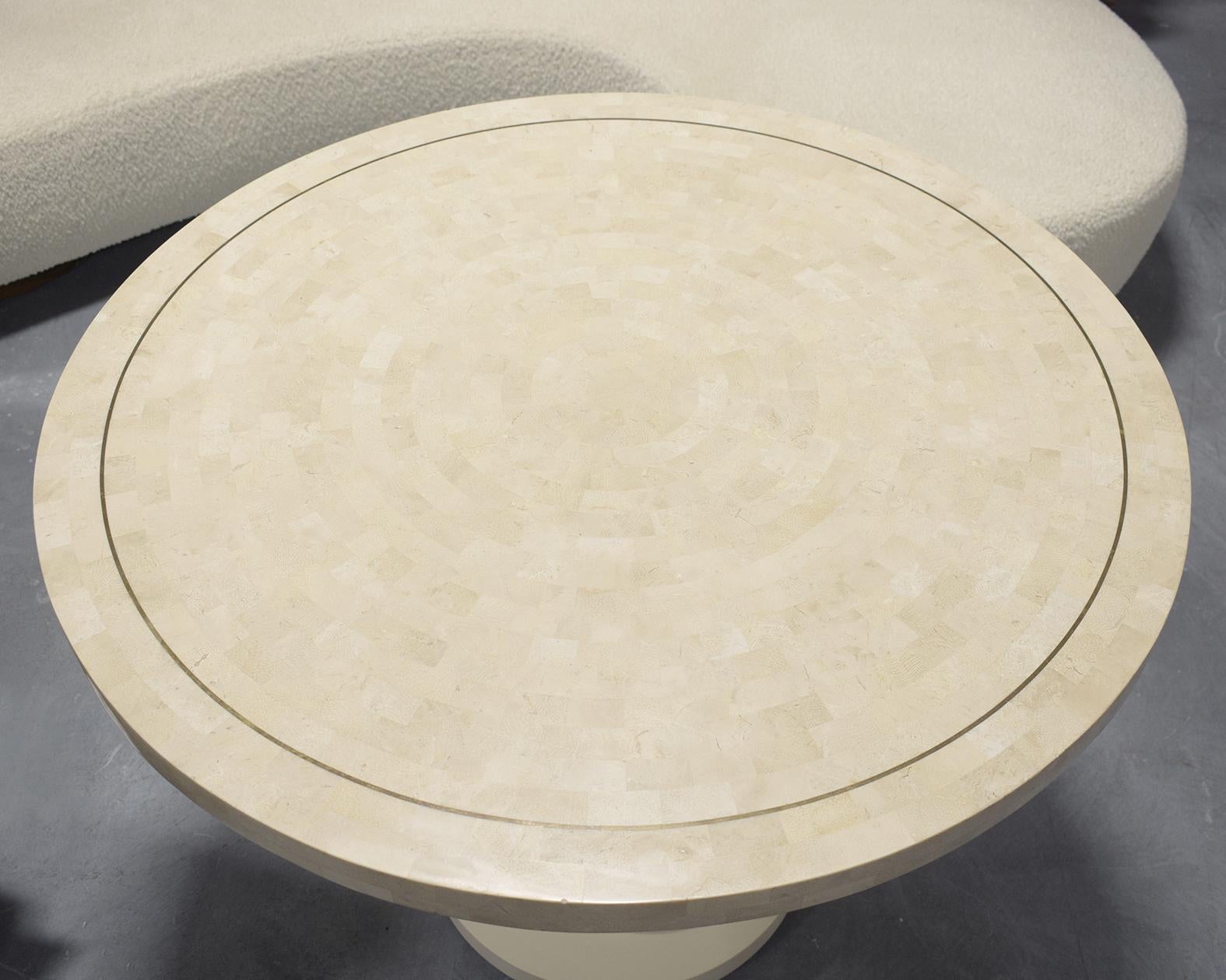 Restored 1960s Round Stone Inlaid Pedestal Dining Table with Brass Molding 5