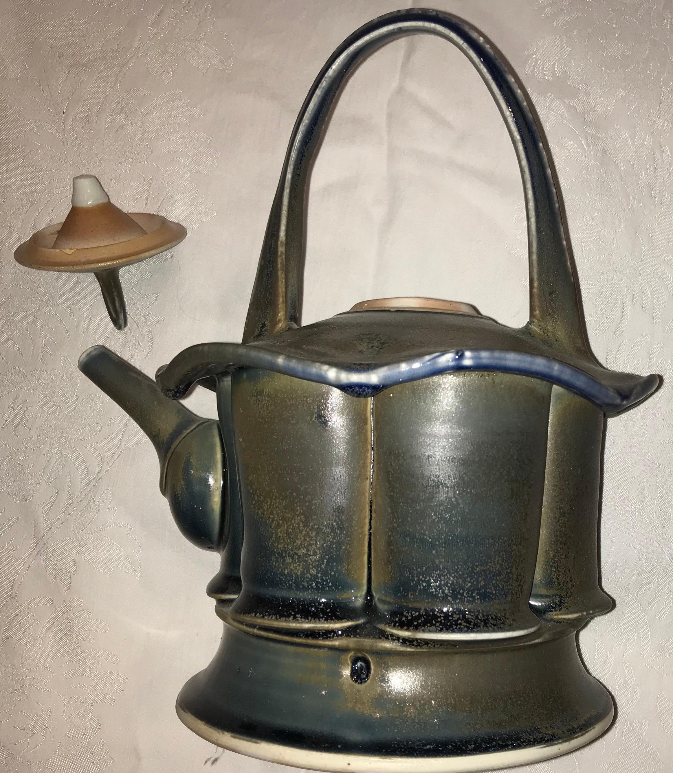 American Vintage Stone Soldier Pottery, Artisan-Made Naturalistic Stoneware Teapot