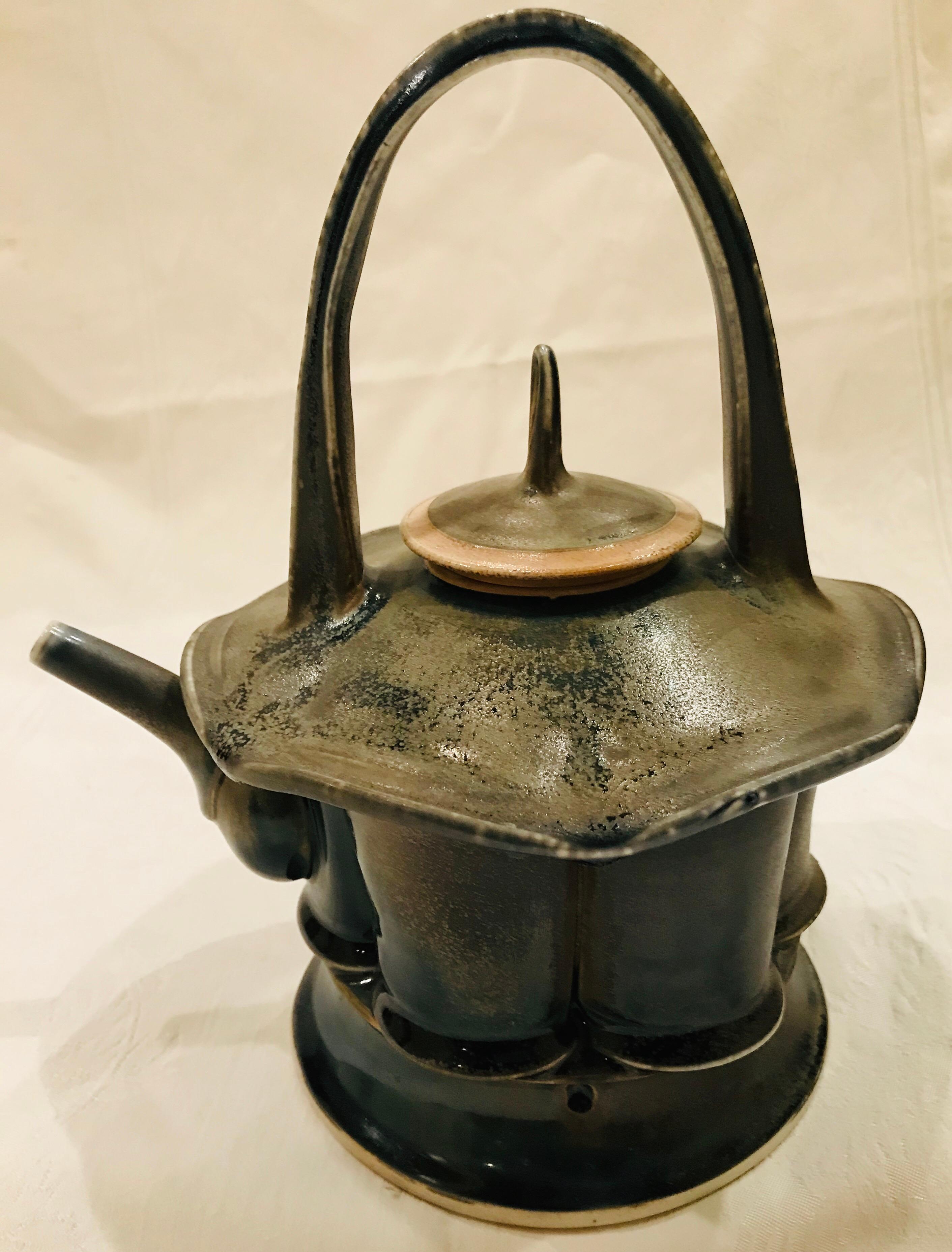 20th Century Vintage Stone Soldier Pottery, Artisan-Made Naturalistic Stoneware Teapot