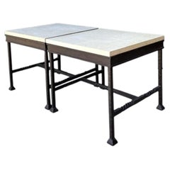 Vintage Stone Top Twisted Iron Side Tables - A Pair