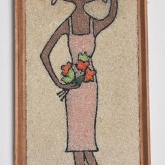 Stone Wall Art Mixed Media Woman Fruit Basket on Head Folk Art Mexico 1960s