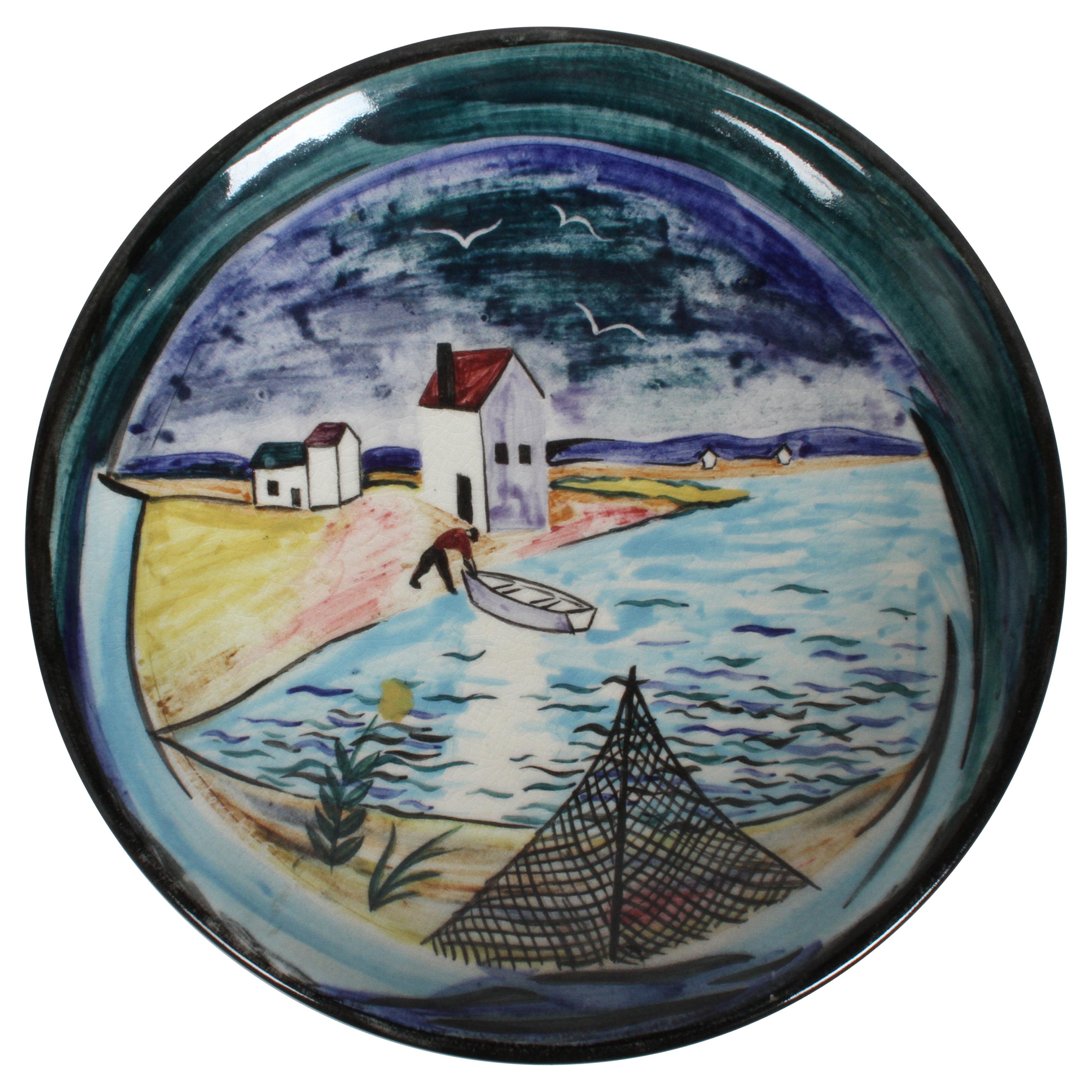 Vintage Stonelain AAA Coastal Scene Ceramic Charger by Artist Nicolai Cikovsky