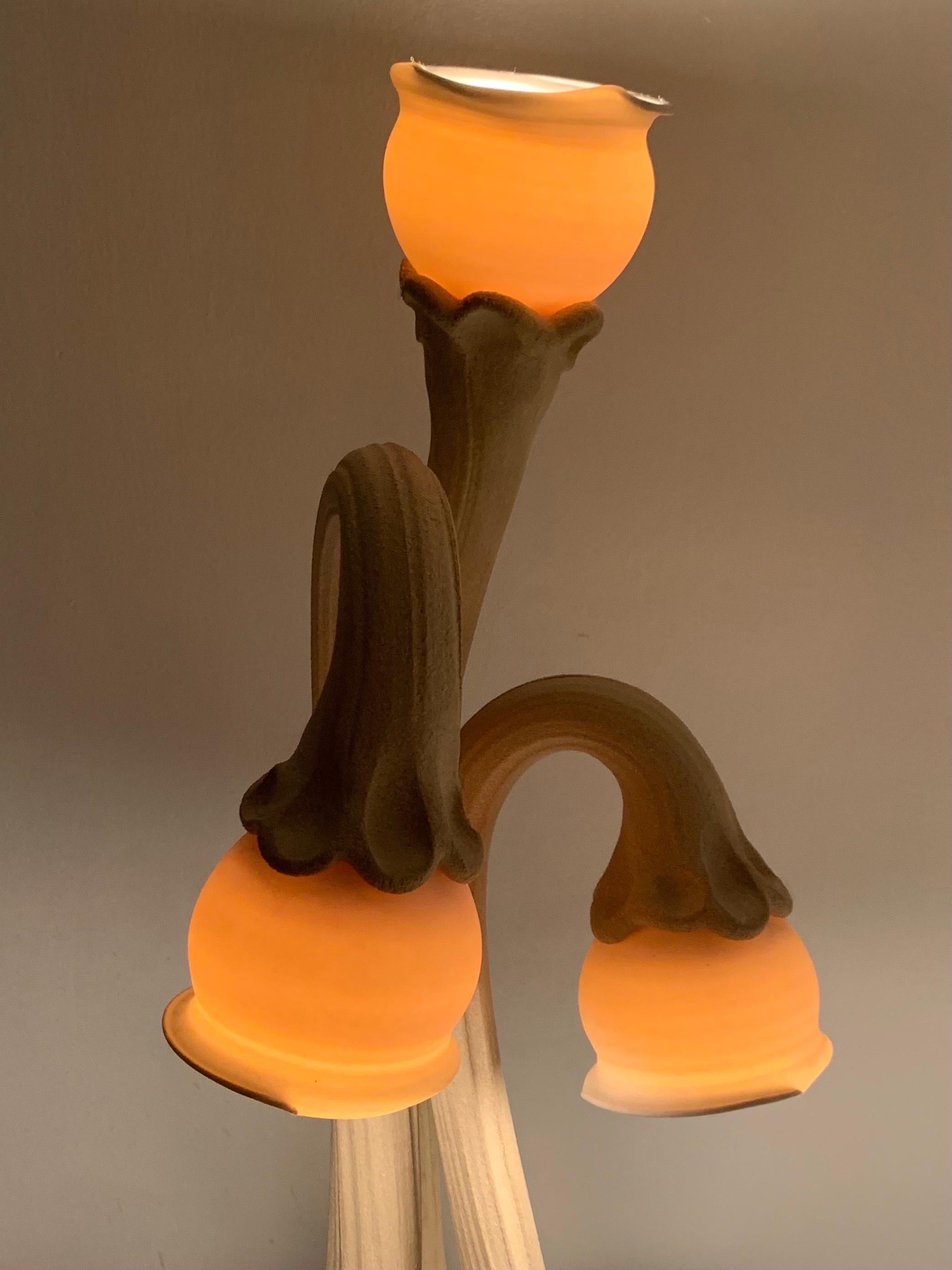 American Vintage Stoneware Calla Lilly Lamp by Doug Blum in the Art Nouveau Style, 1980