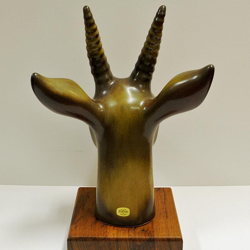 Swedish Vintage Stoneware Deer Head 1940s by Gunnar Nylund, Rörstrand-Sweden