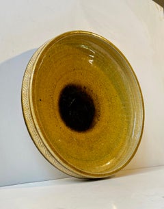 Vintage Stoneware Dish in Okra Yellow Glaze by Nils A. Kähler for HAK, 1970s