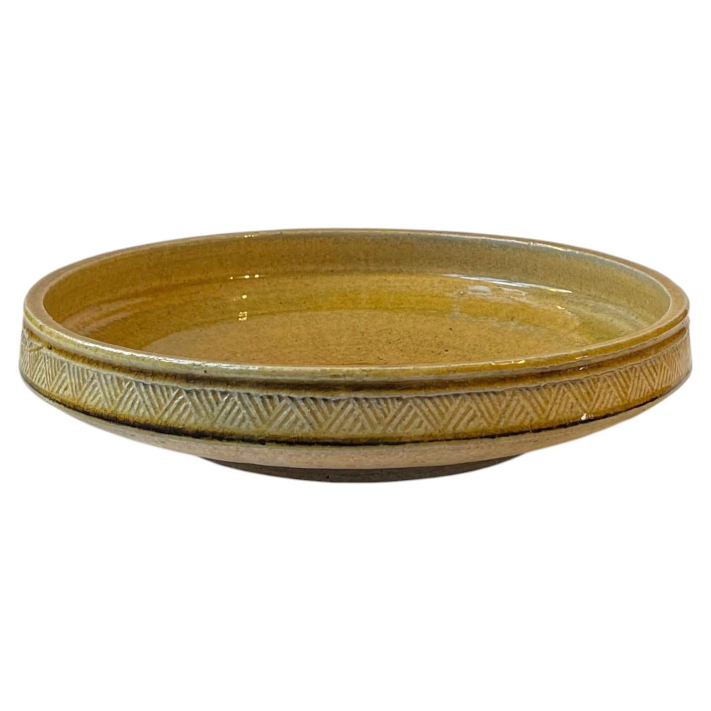 Vintage Stoneware Dish in Okra Yellow Glaze by Nils A. Kähler for HAK, 1970s