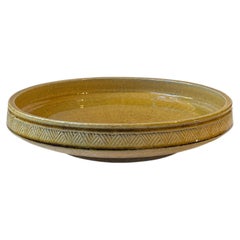 Vintage Stoneware Dish in Okra Yellow Glaze by Nils A. Kähler for HAK, 1970s