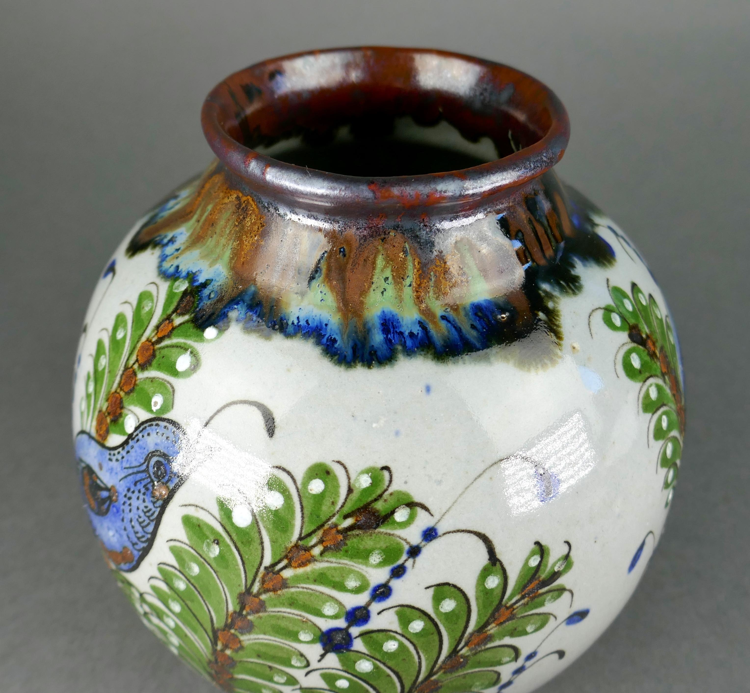 Vintage-Vase aus Steingut, handbemalt, California Quail Tonala Mexico Talavera, Mexiko (Mexikanisch) im Angebot