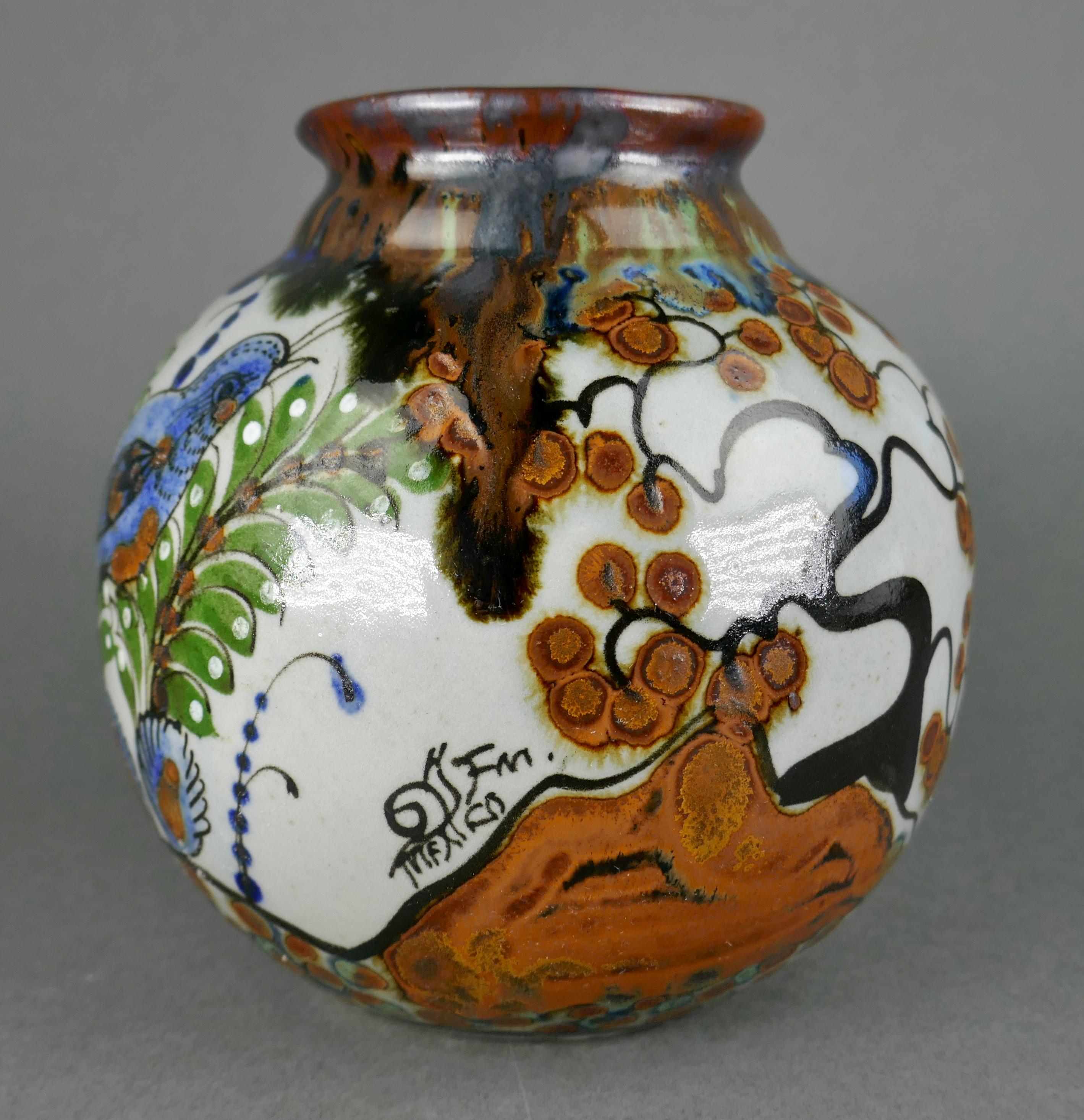 Vintage-Vase aus Steingut, handbemalt, California Quail Tonala Mexico Talavera, Mexiko im Zustand „Gut“ im Angebot in San Juan Capistrano, CA