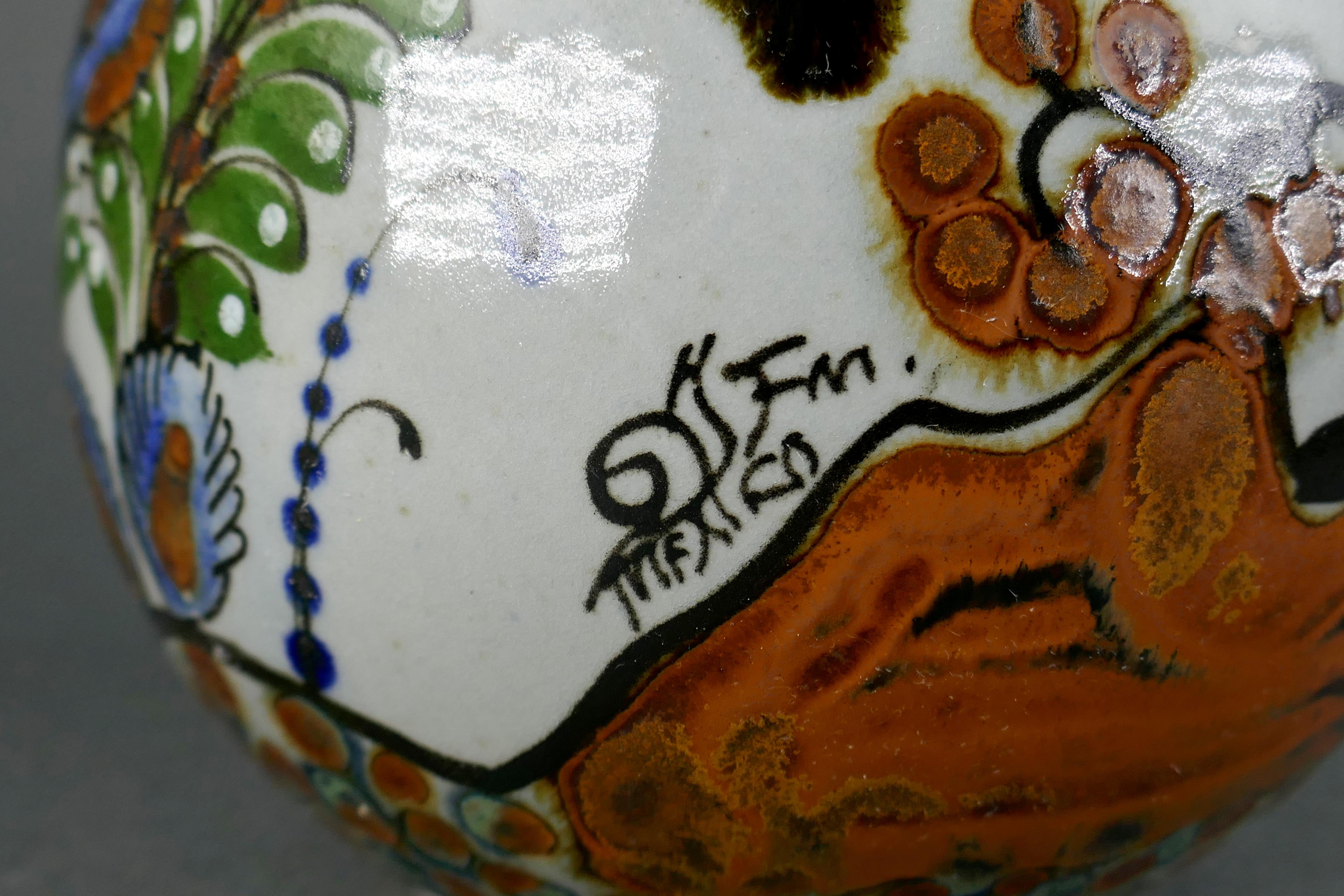 Vintage-Vase aus Steingut, handbemalt, California Quail Tonala Mexico Talavera, Mexiko (20. Jahrhundert) im Angebot