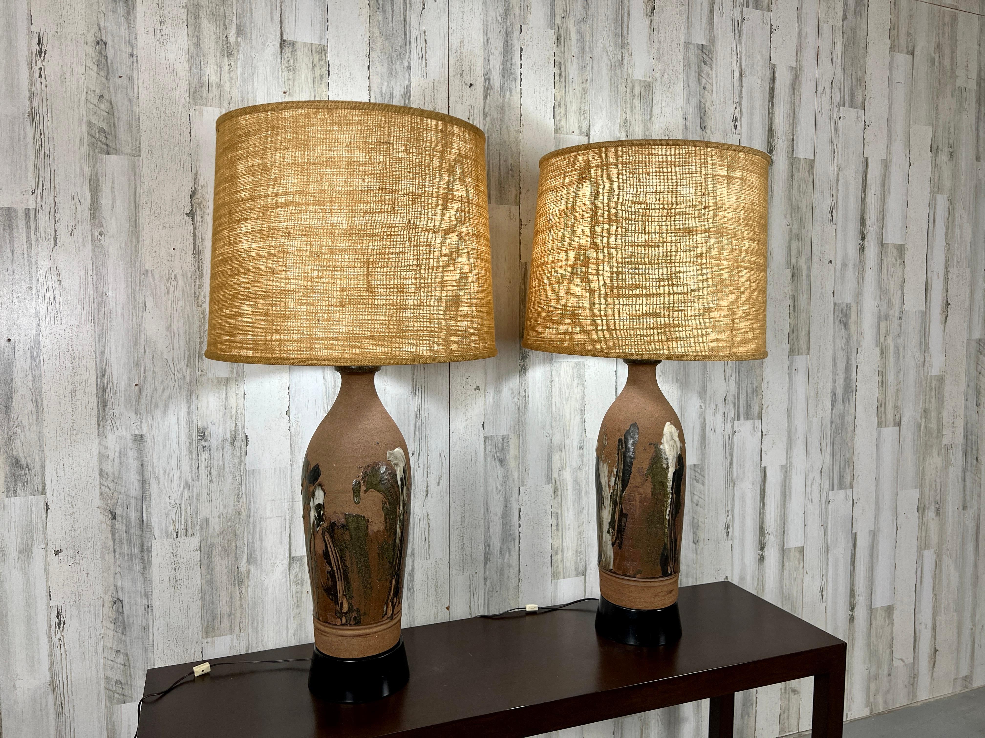 North American Vintage Stoneware Lamps by Larry Shep For Sale