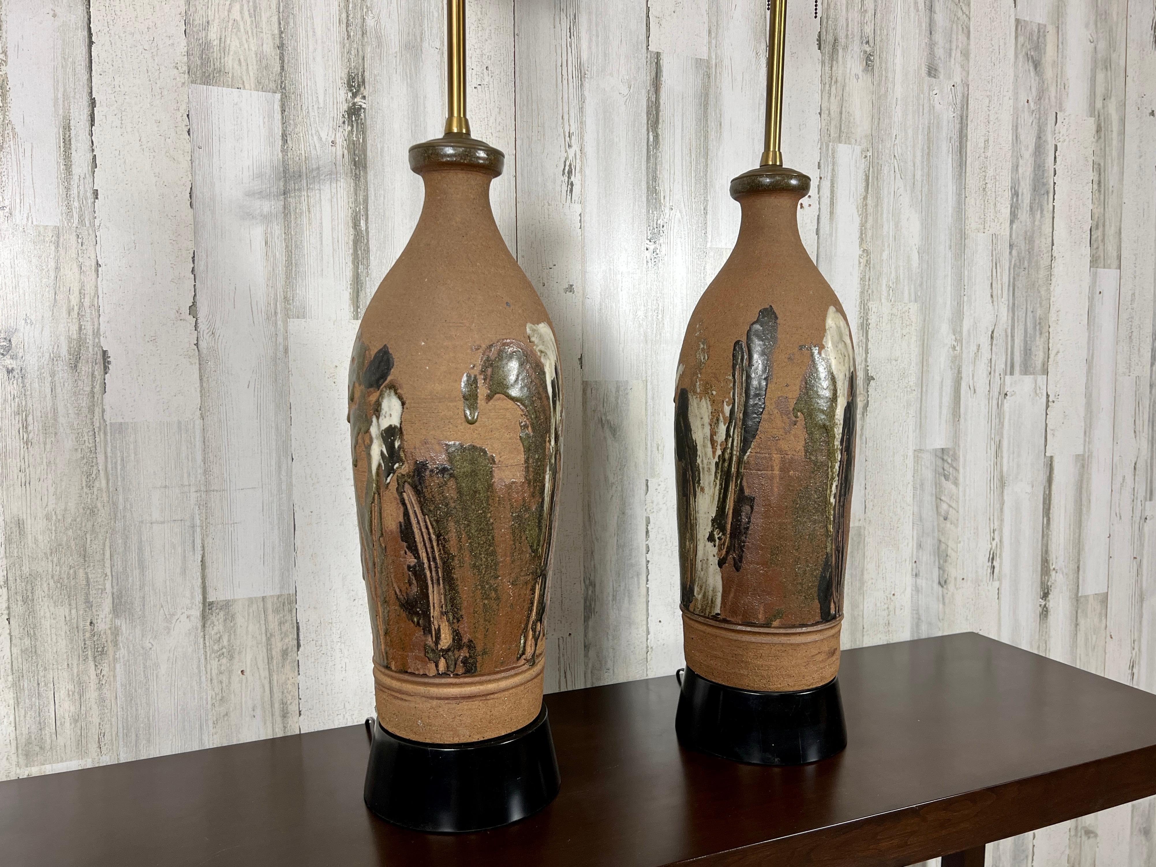 Metal Vintage Stoneware Lamps by Larry Shep For Sale