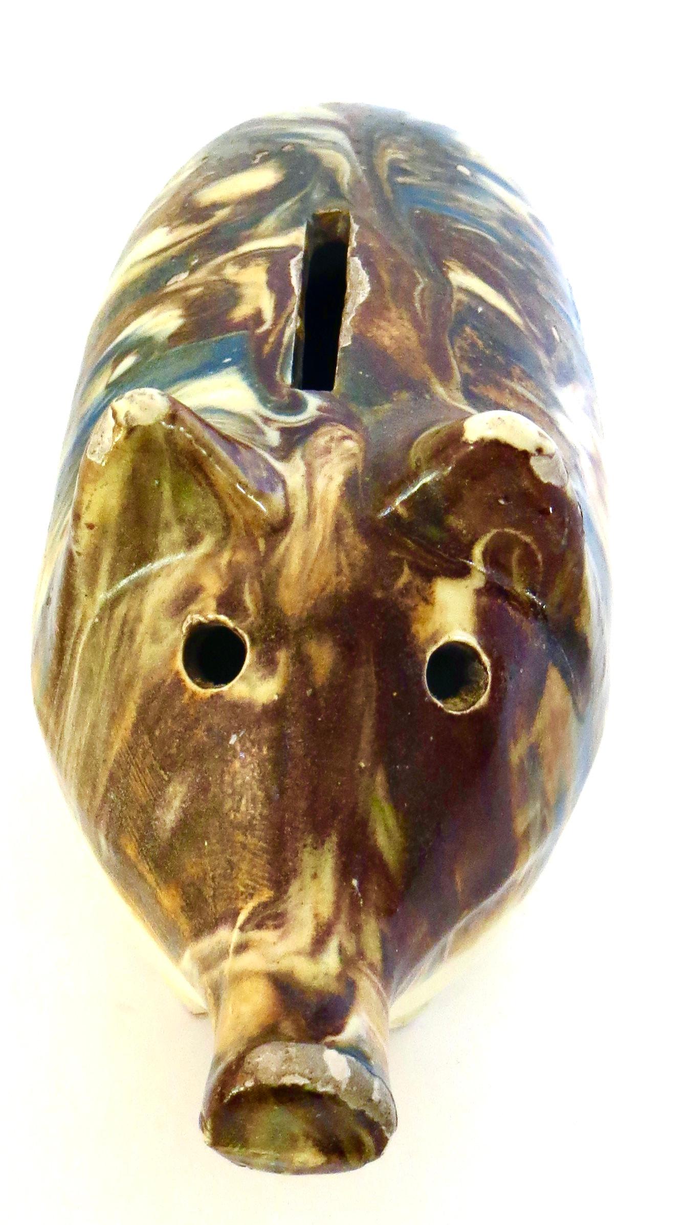 Austriaco Gres d'epoca di dimensioni maggiori multicolore  Banca del maiale (Still Bank) Austria C1890 in vendita