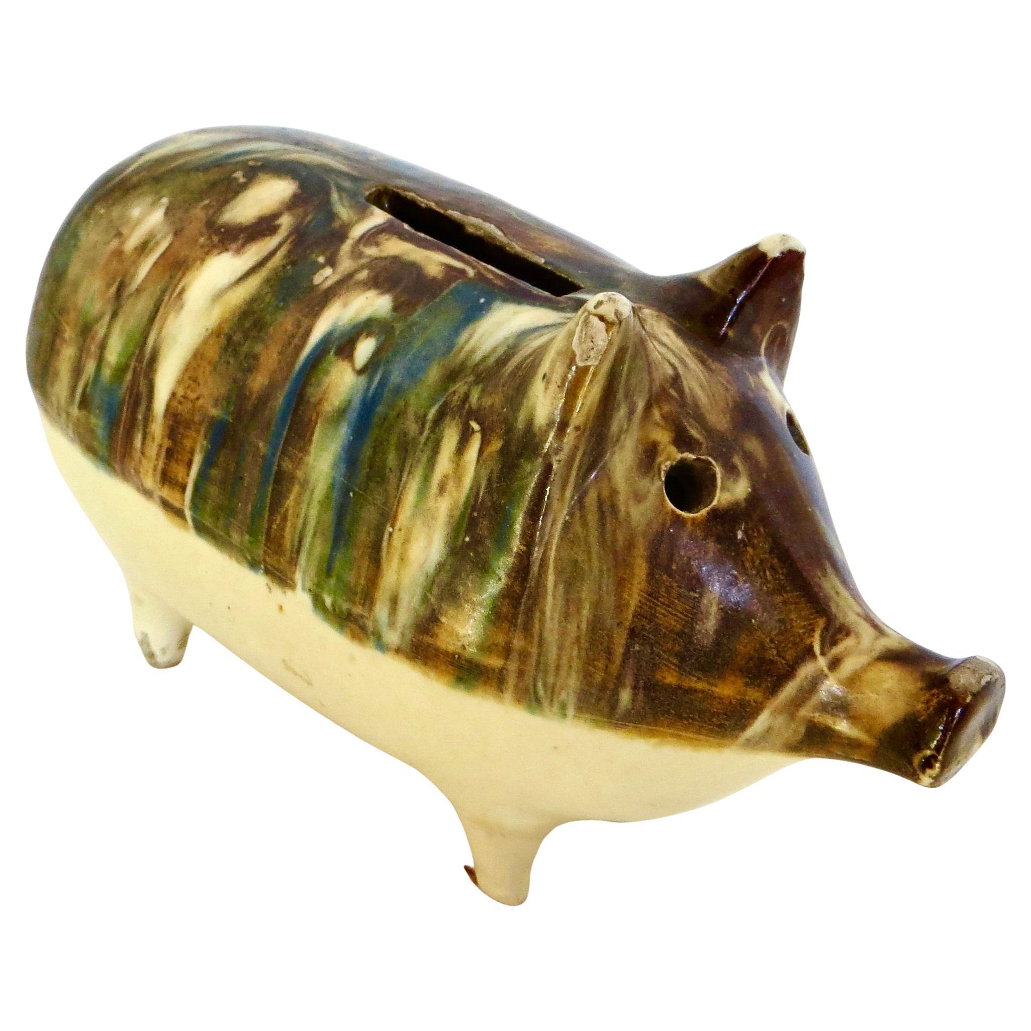 Vintage Steingut Größere Größe Mehrfarbig  Schweinebank (Still Bank) Österreich C1890