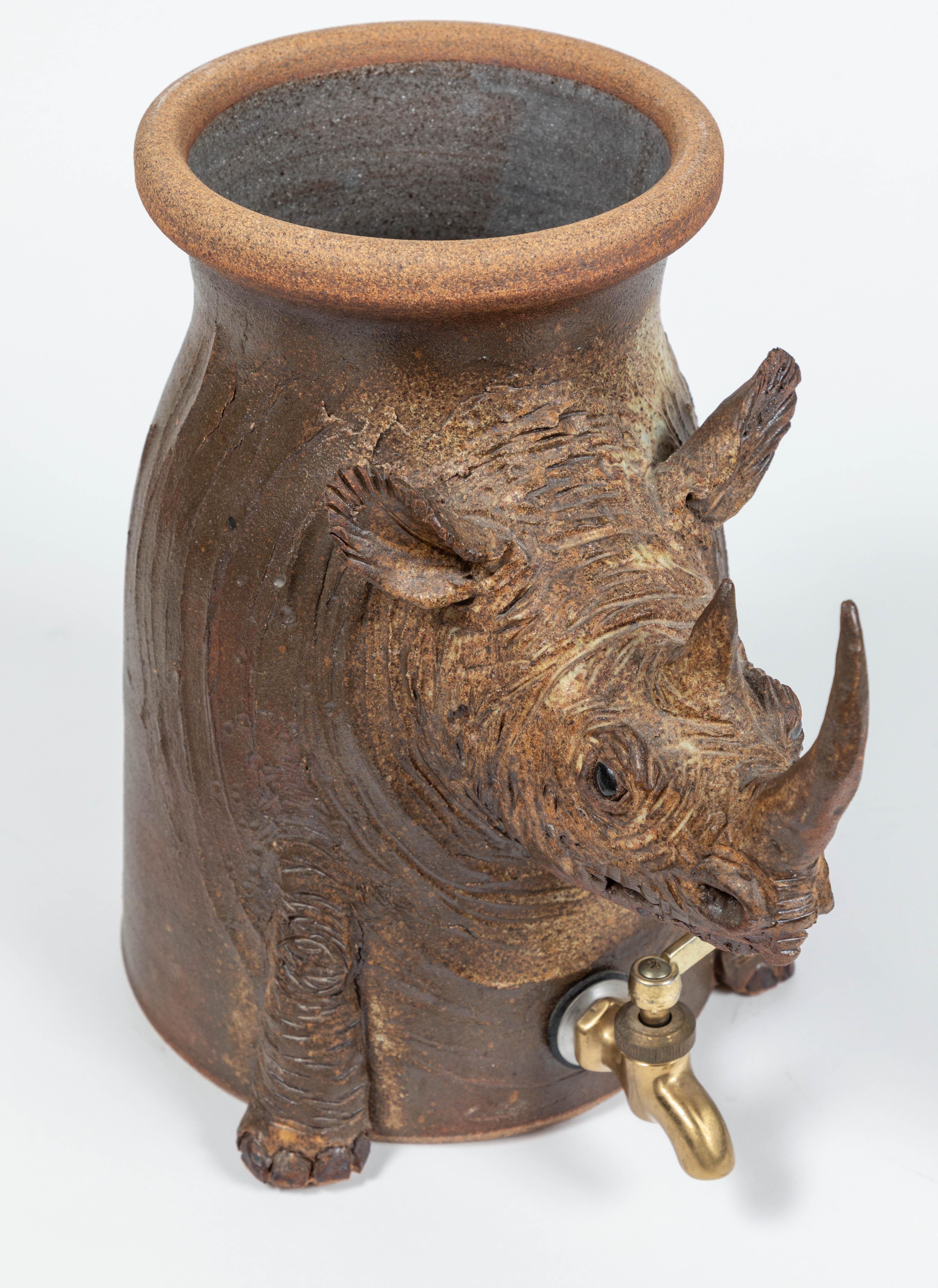 Vintage Stoneware Pottery Drink Dispenser of a Rhino 4