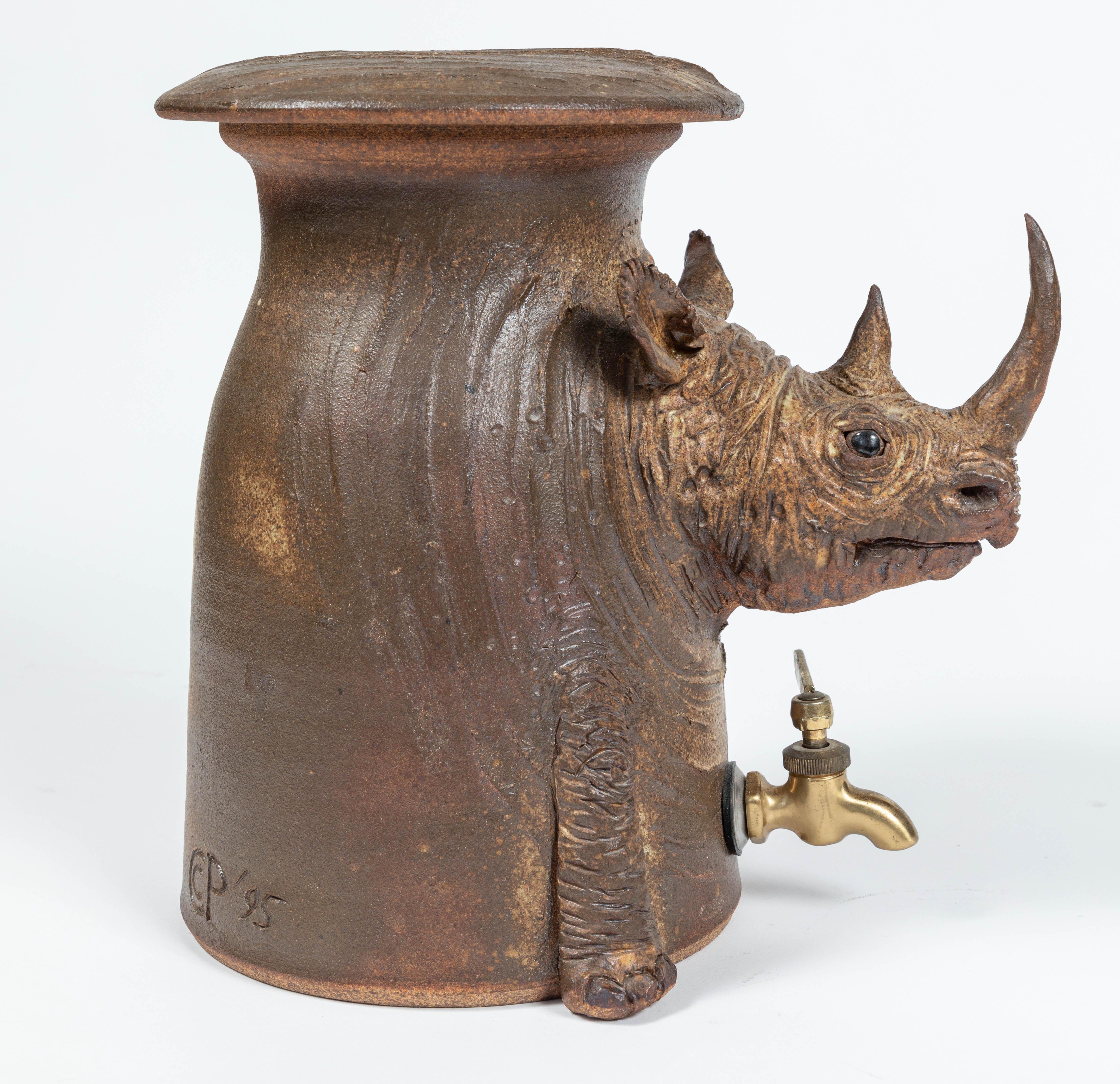 20th Century Vintage Stoneware Pottery Drink Dispenser of a Rhino