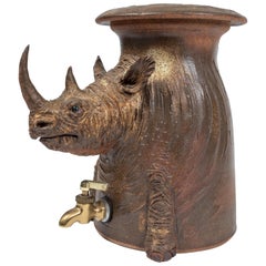 Vintage Stoneware Pottery Drink Dispenser of a Rhino