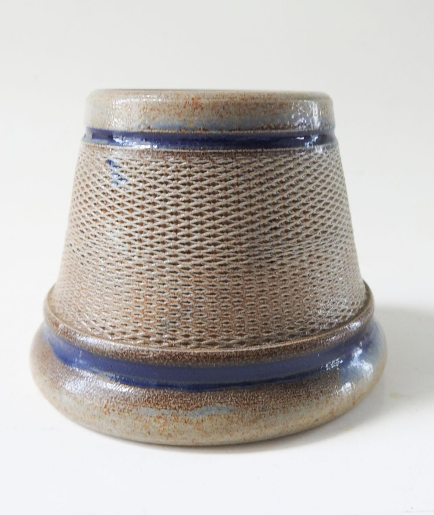 Vintage stoneware salt glaze gray and blue pottery match striker and holder.  No markings, very good condition.
