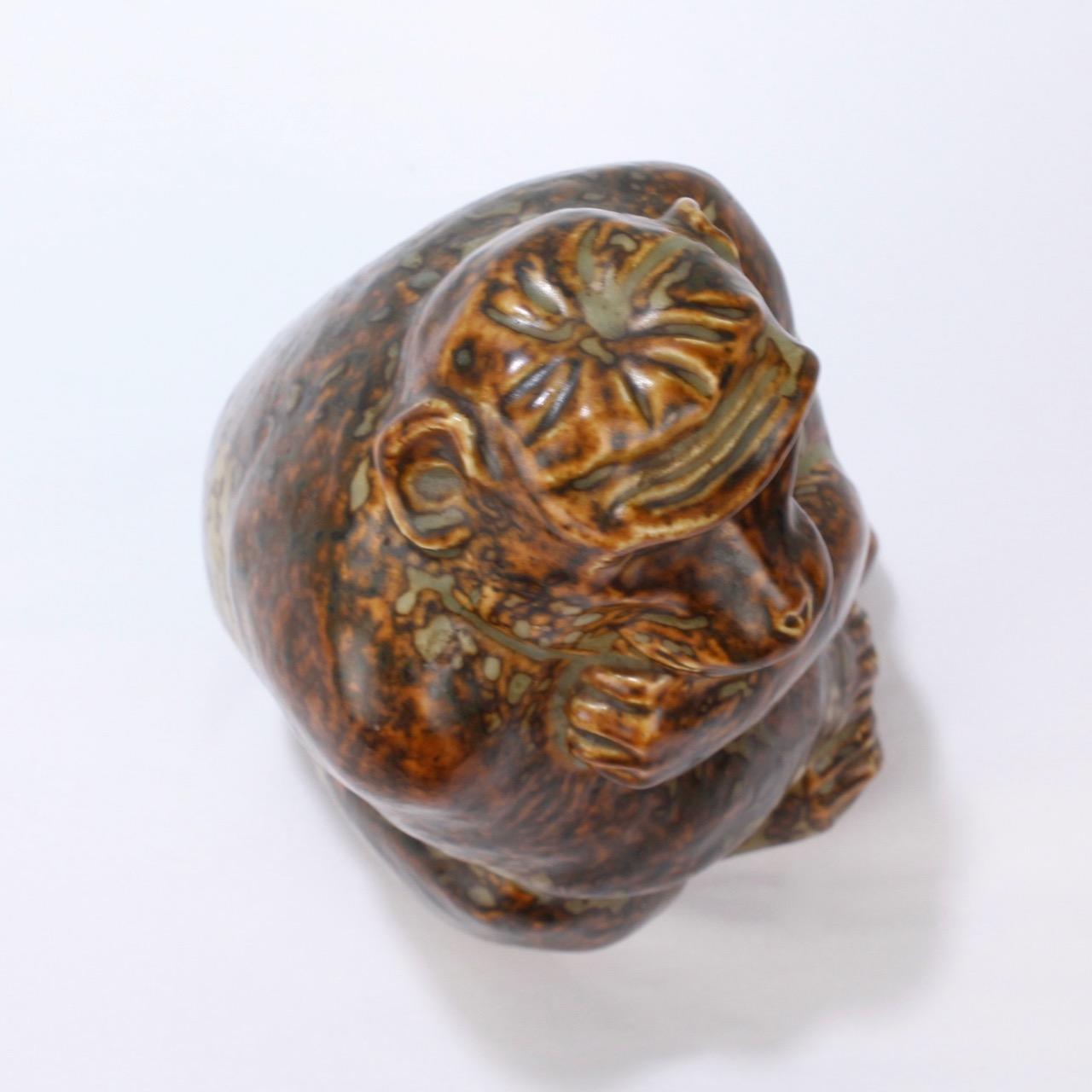 Vintage Stoneware Pottery Monkey Figurine by Knud Khyn for Royal Copenhagen For Sale 7