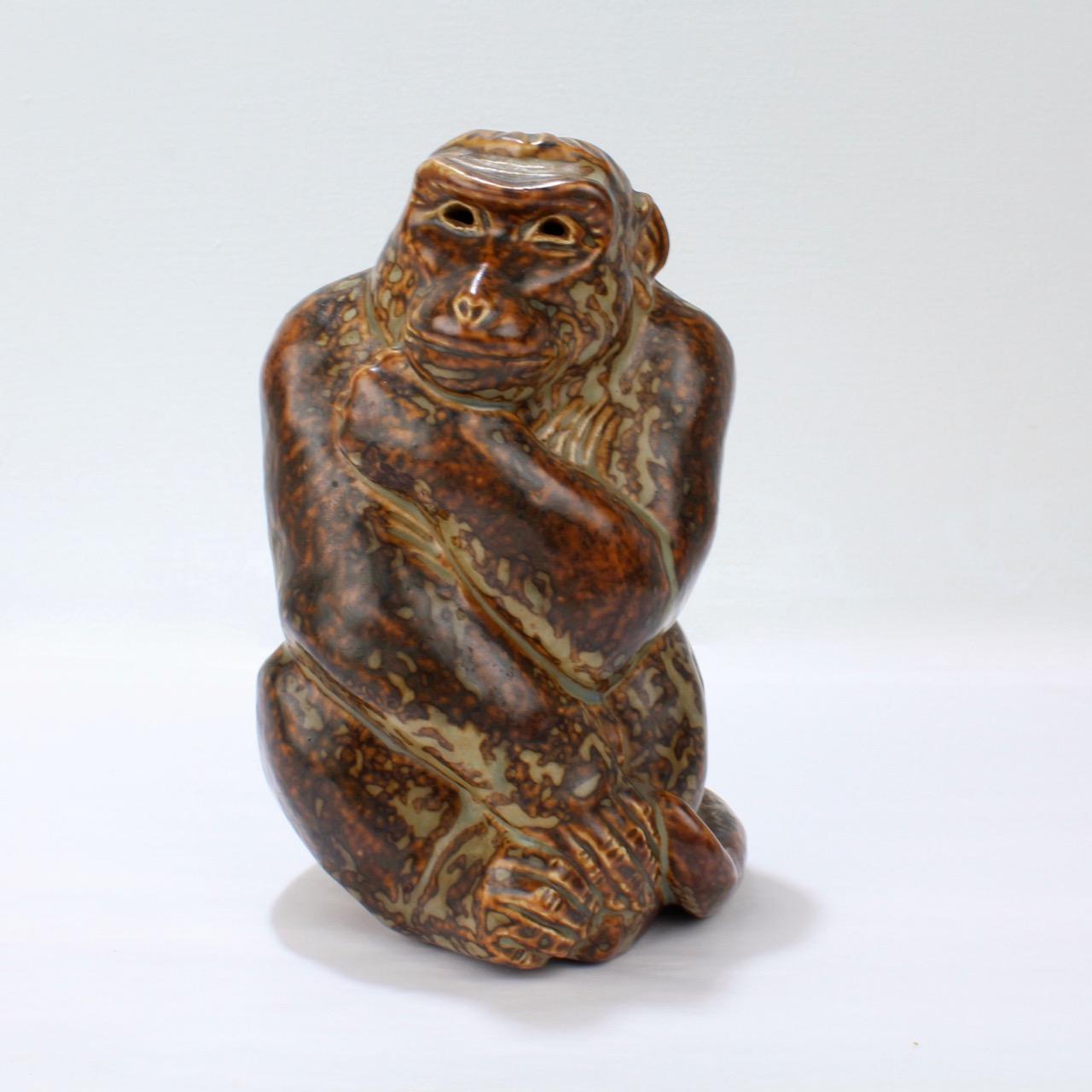 Mid-Century Modern Vintage Stoneware Pottery Monkey Figurine by Knud Khyn for Royal Copenhagen For Sale