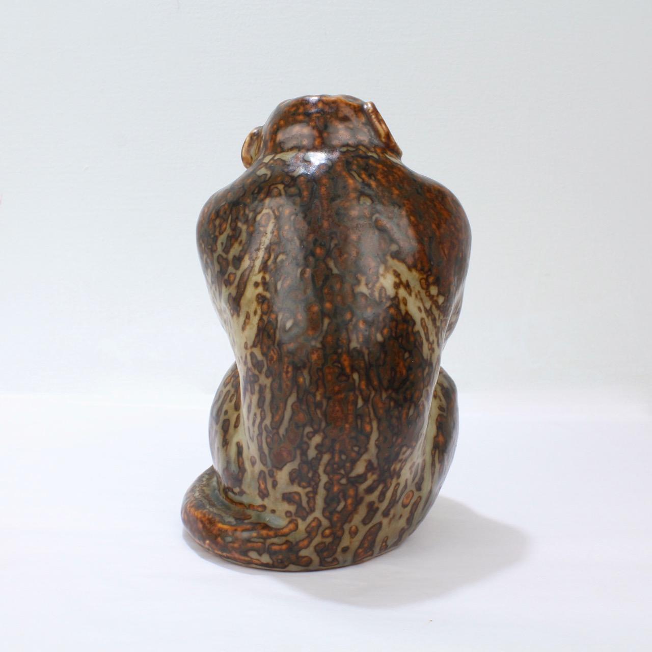 20th Century Vintage Stoneware Pottery Monkey Figurine by Knud Khyn for Royal Copenhagen For Sale