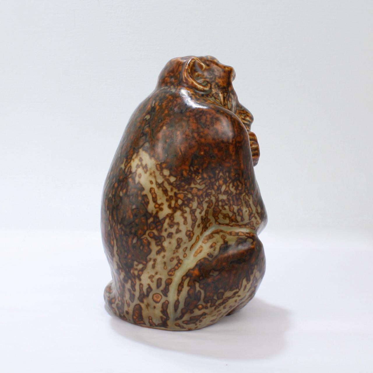 Vintage Stoneware Pottery Monkey Figurine by Knud Khyn for Royal Copenhagen For Sale 1