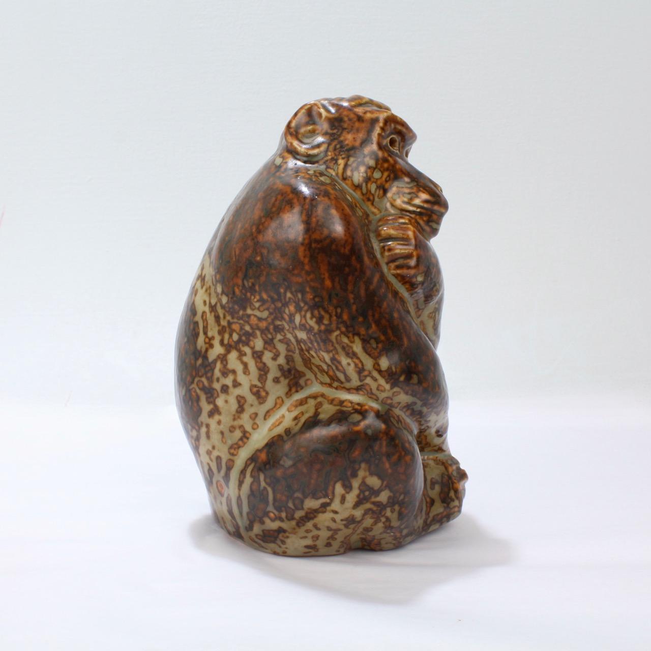 Vintage Stoneware Pottery Monkey Figurine by Knud Khyn for Royal Copenhagen For Sale 2