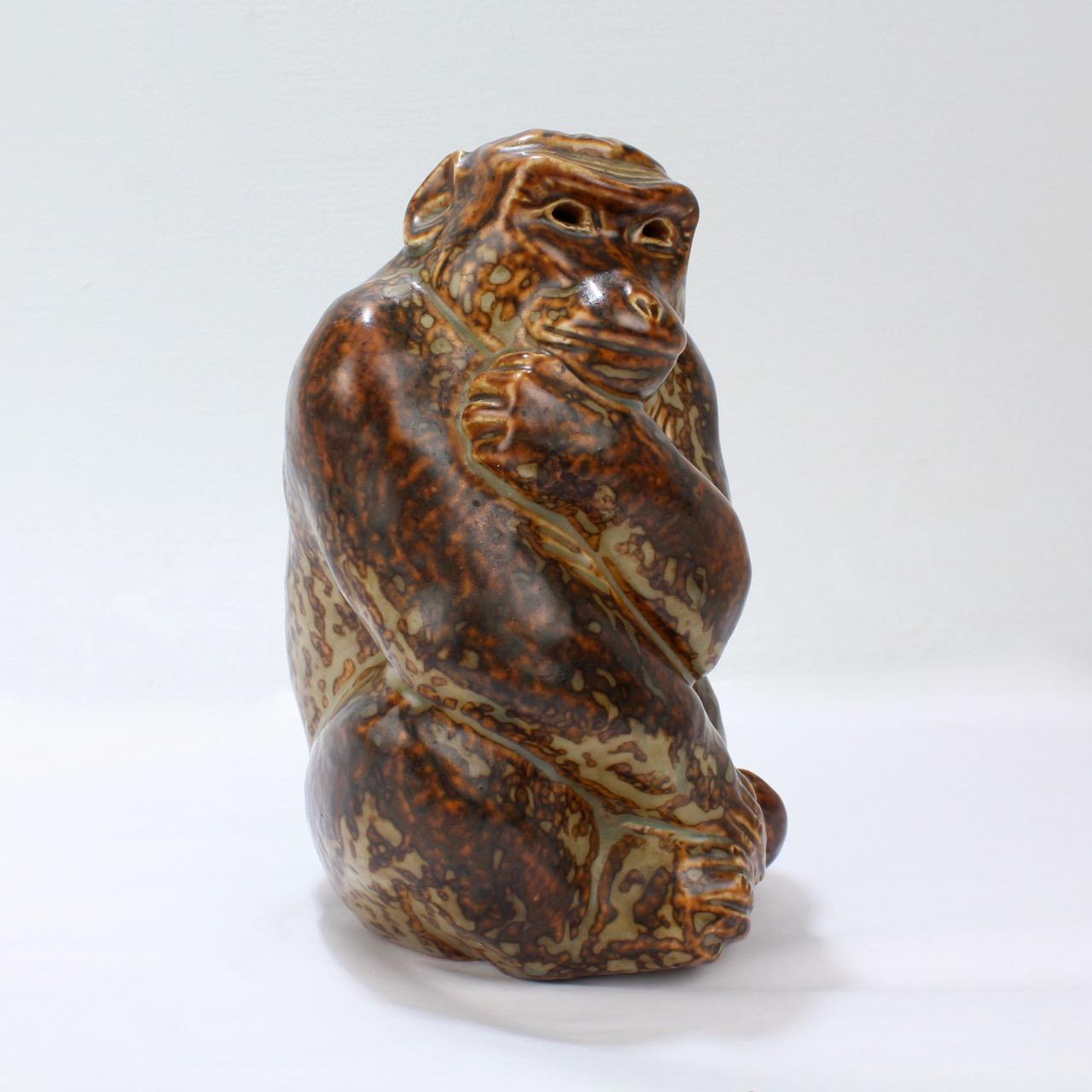 Figurine de singe vintage en poterie de grès par Knud Khyn pour Royal Copenhagen en vente 2
