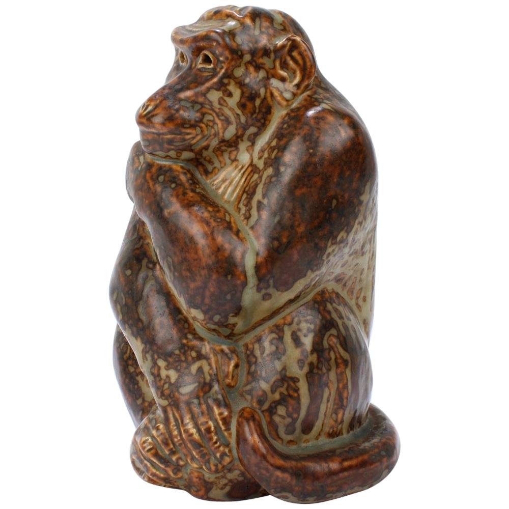 Vintage Stoneware Pottery Monkey Figurine by Knud Khyn for Royal Copenhagen