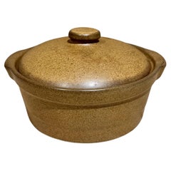 Olla con tapa para horno de cerámica de gres vintage