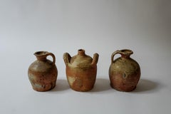 Set of 3 French Provincial 19th Century Stoneware Pottery Water Jugs with Patina