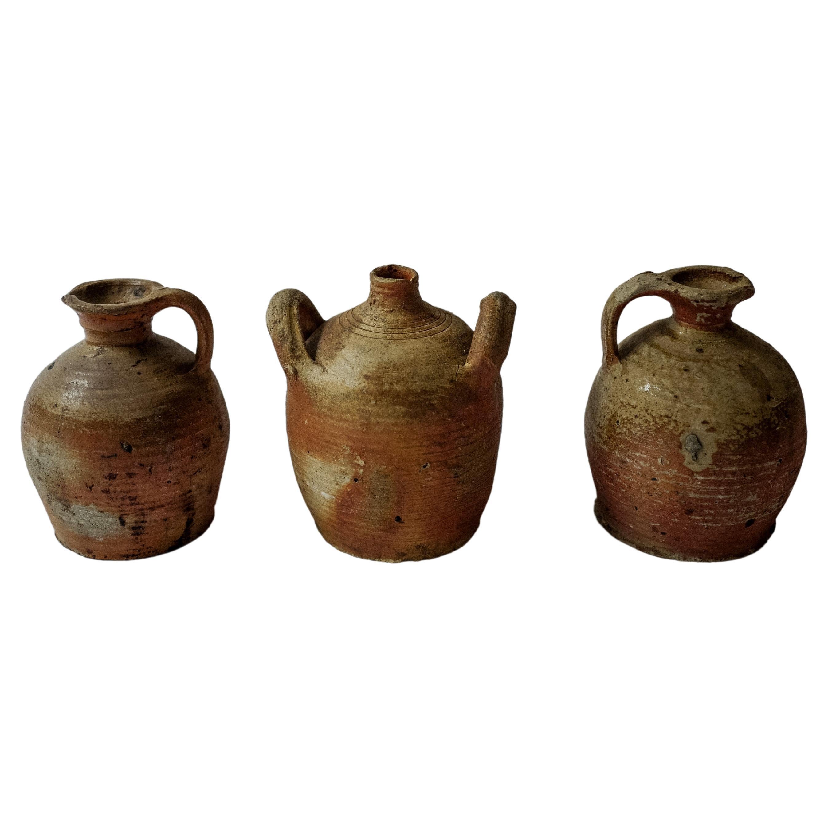 Vintage Stoneware Pottery Water Jug from Provence Set of 3 For Sale