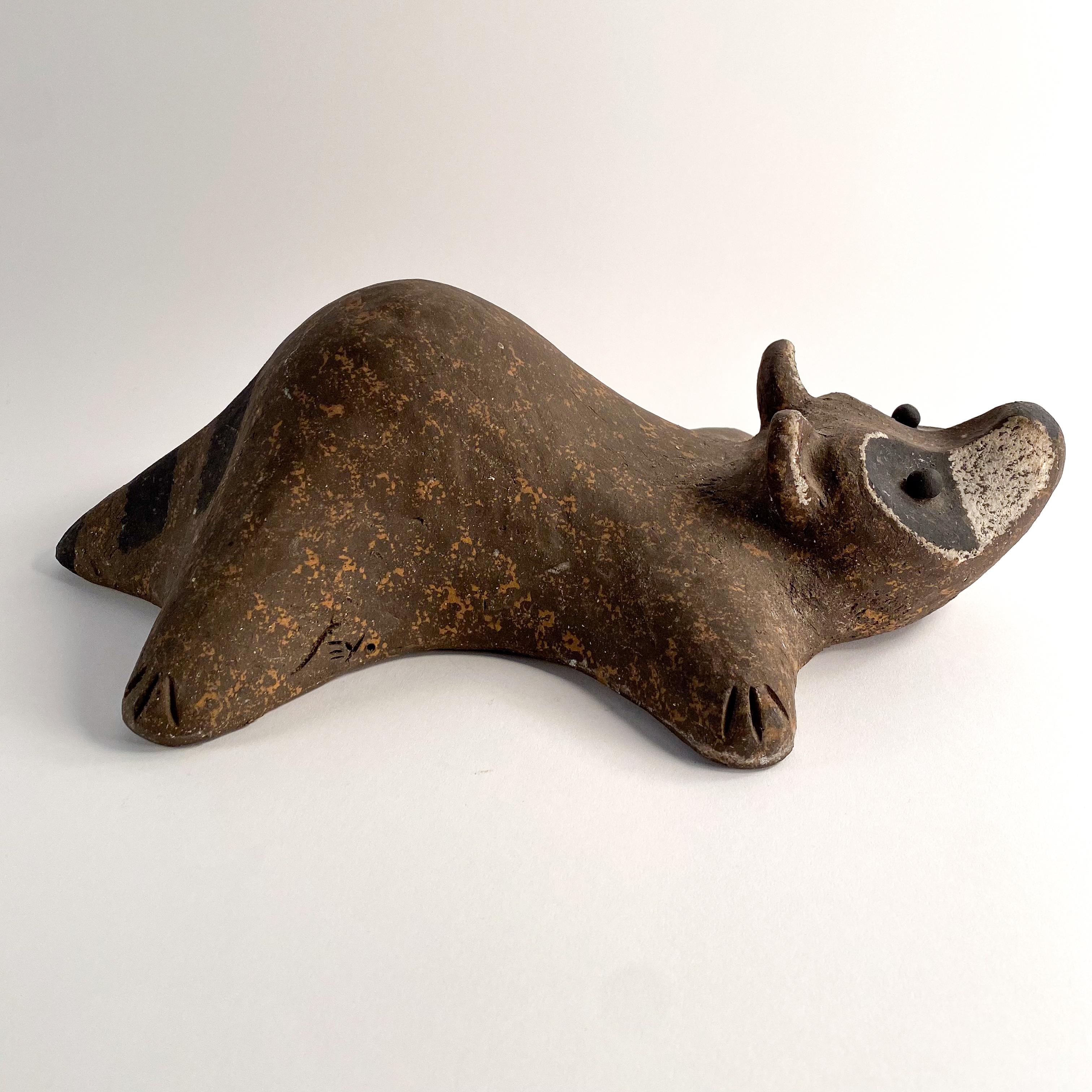 Mid-Century Modern Vintage Stoneware Racoon Sculpture by John Seymour For Sale