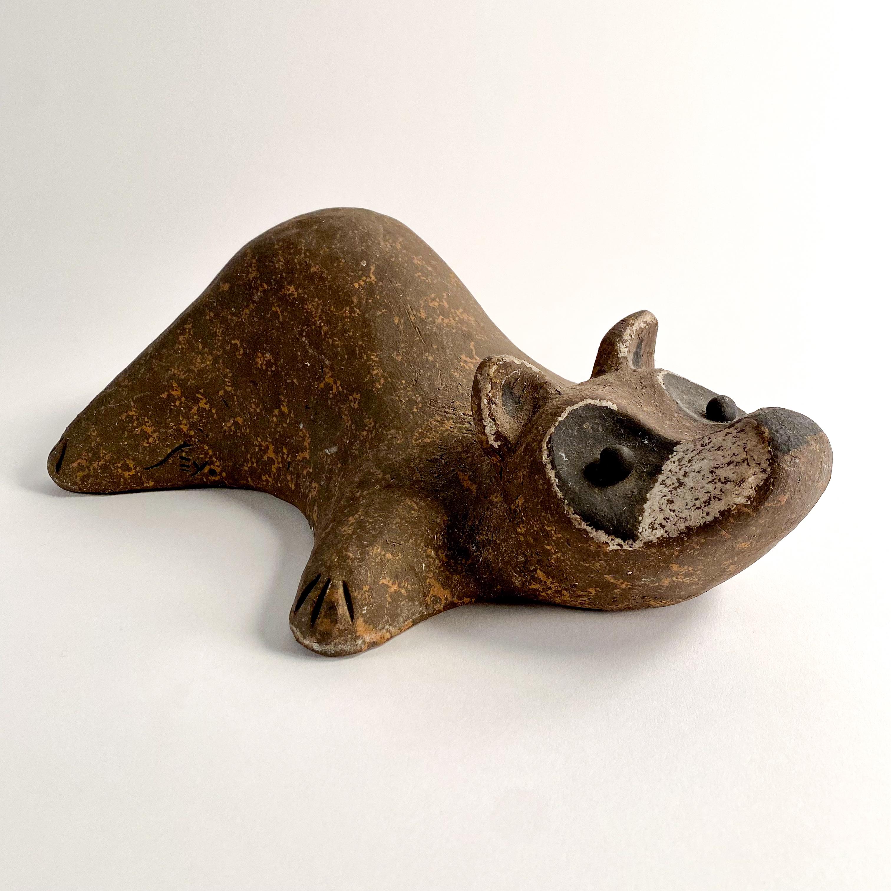 American Vintage Stoneware Racoon Sculpture by John Seymour For Sale