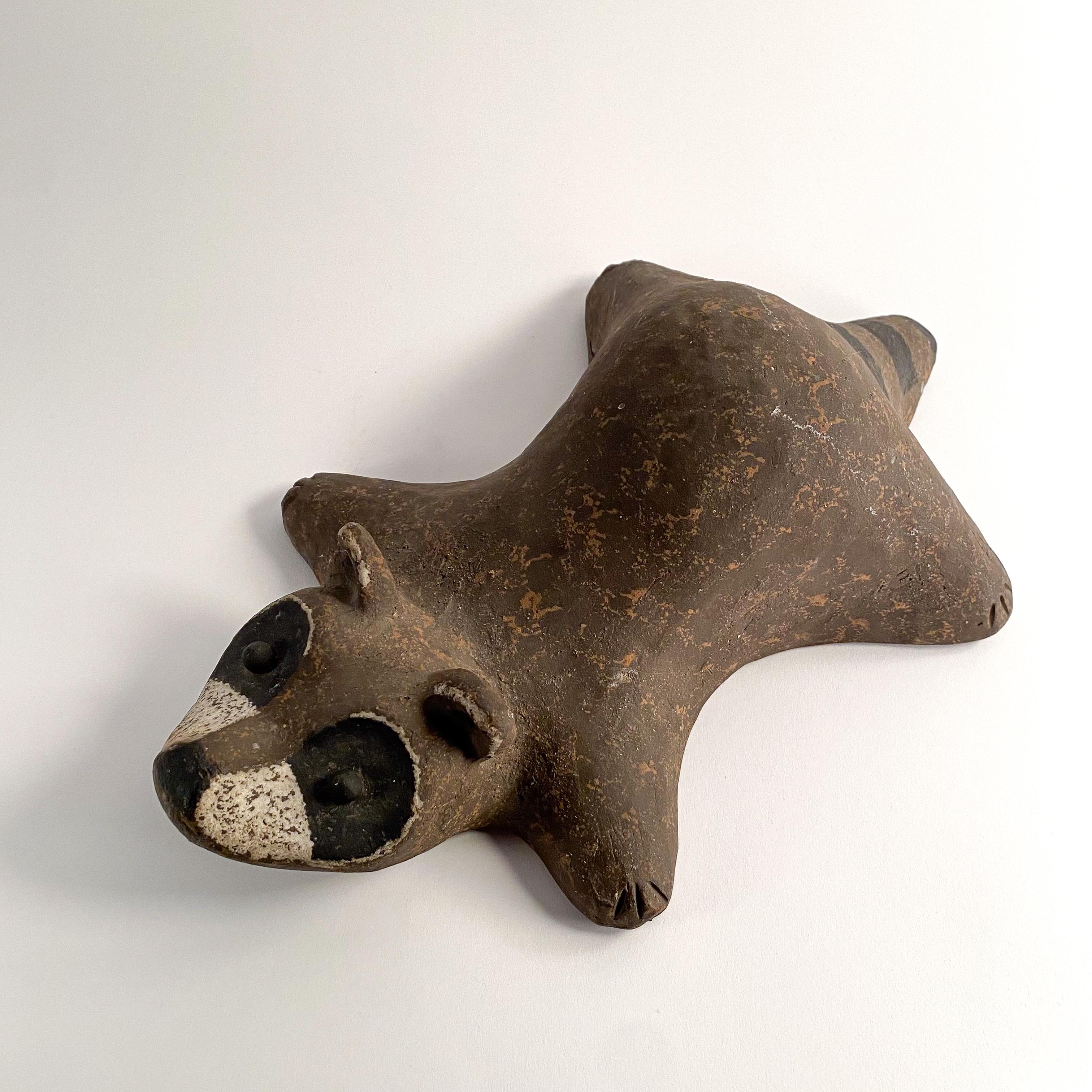 Vintage Stoneware Racoon Sculpture by John Seymour In Good Condition For Sale In Philadelphia, PA