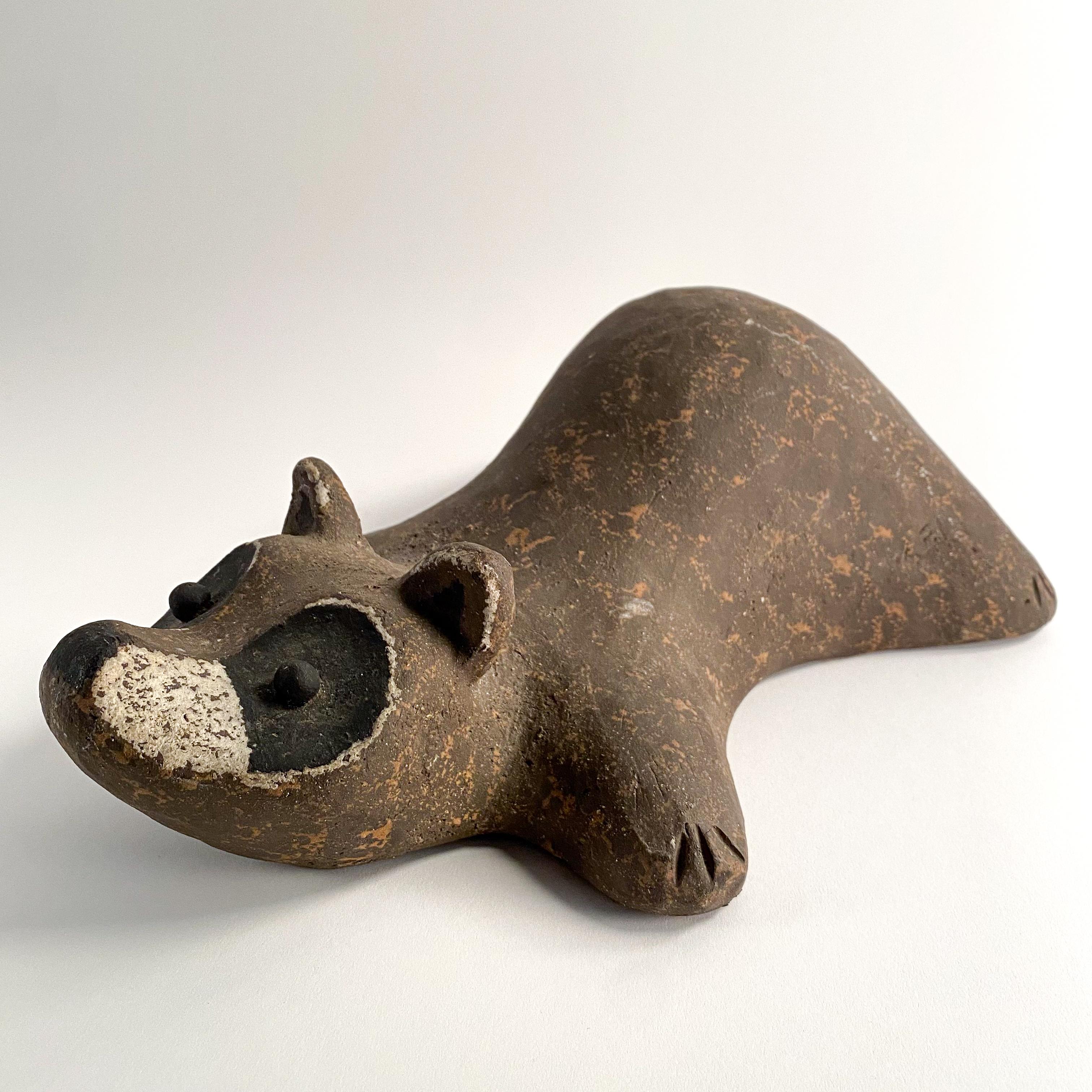 Vintage Stoneware Racoon Sculpture by John Seymour For Sale 2