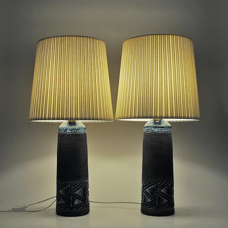 Swedish Vintage Stoneware Table Lamp Pair by Tilgman Keramik, Sweden, 1960s