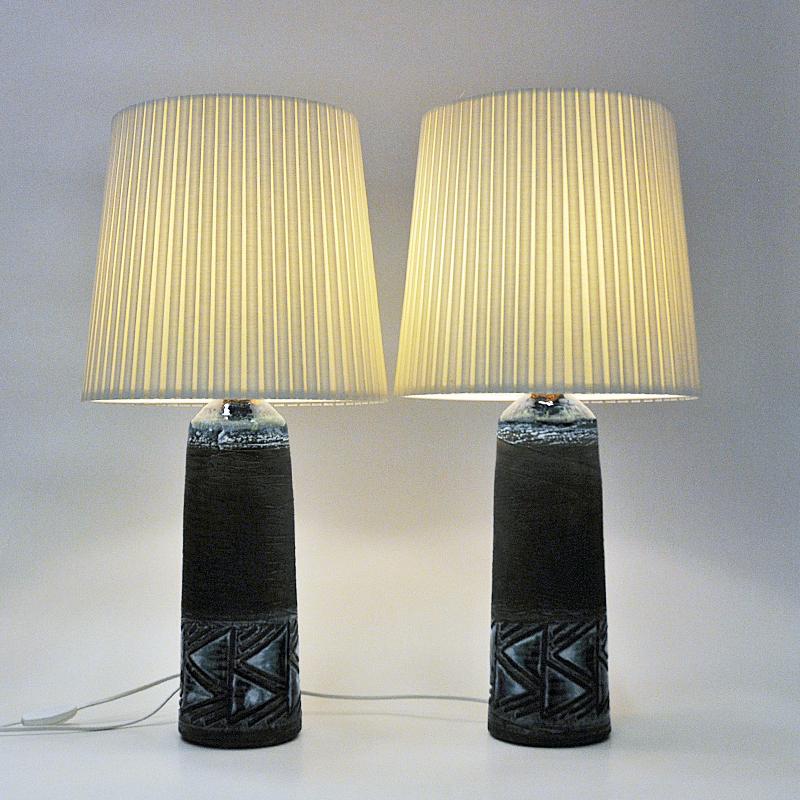 Vintage Stoneware Table Lamp Pair by Tilgman Keramik, Sweden, 1960s In Good Condition In Stockholm, SE